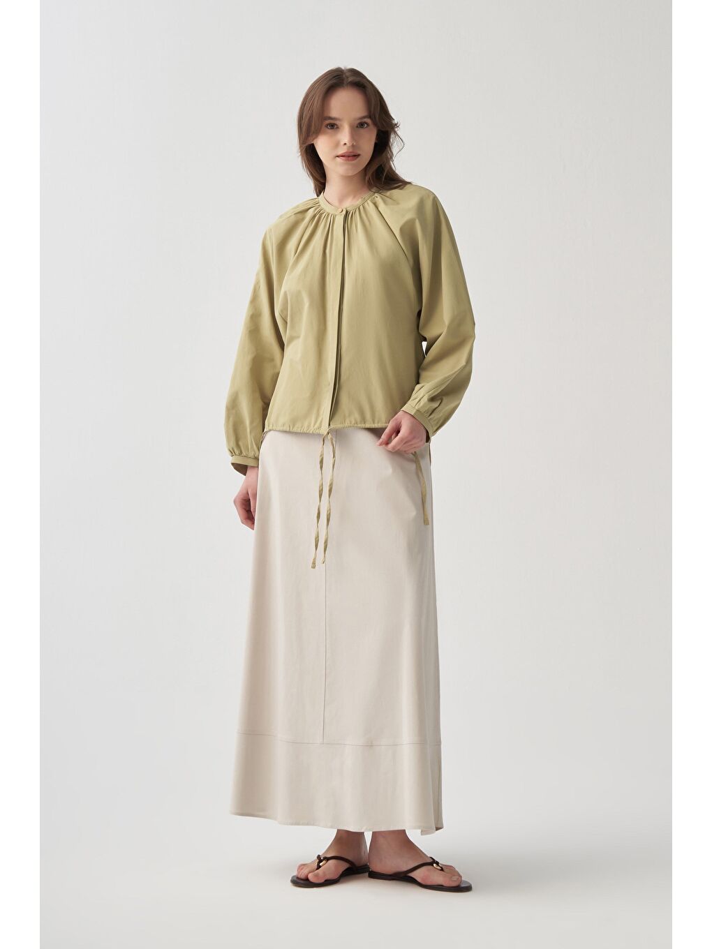 Soft Yeşil-Reglan Kollu Bağlamalı Gömlek-1