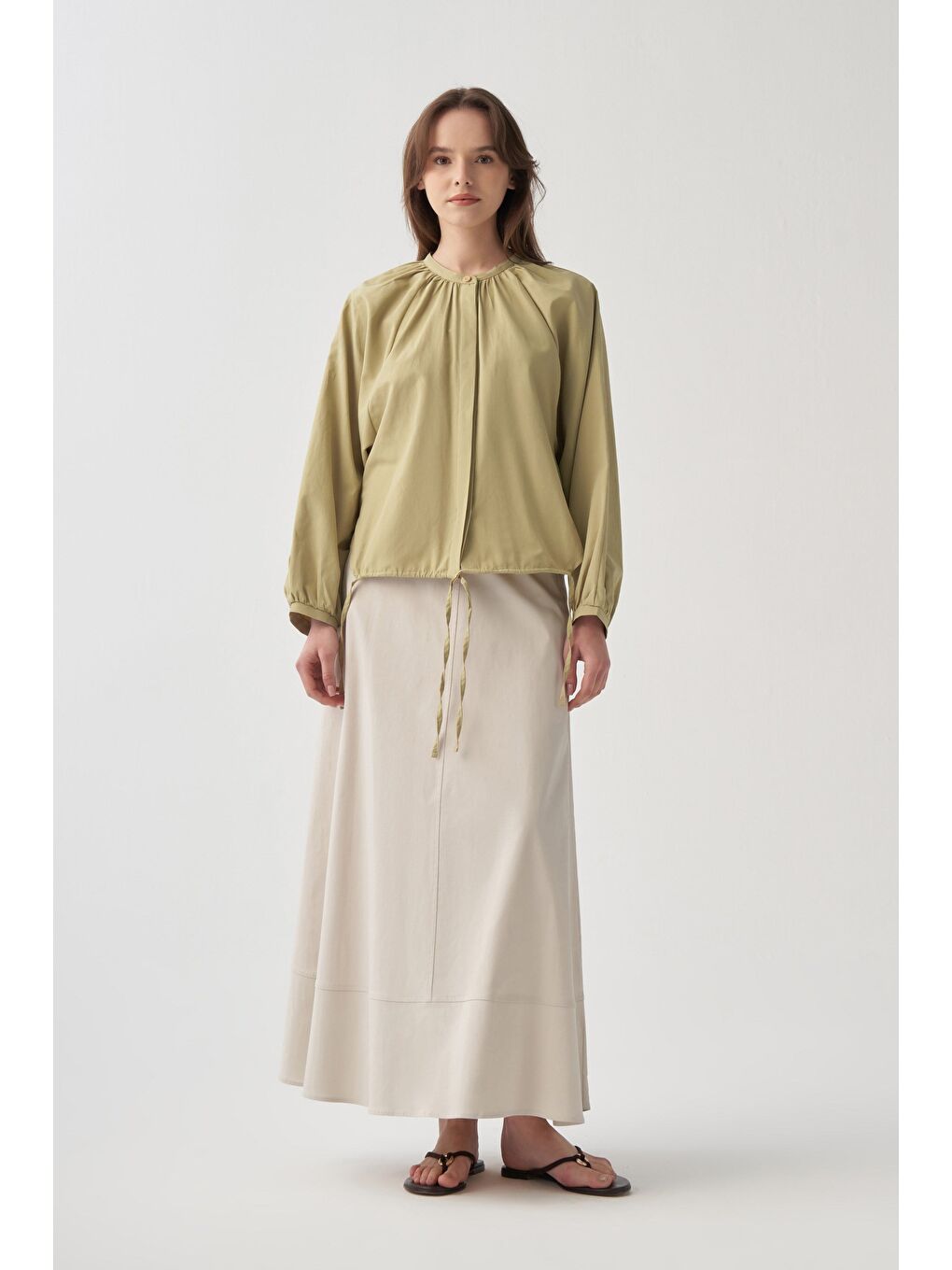 Soft Yeşil-Reglan Kollu Bağlamalı Gömlek-2