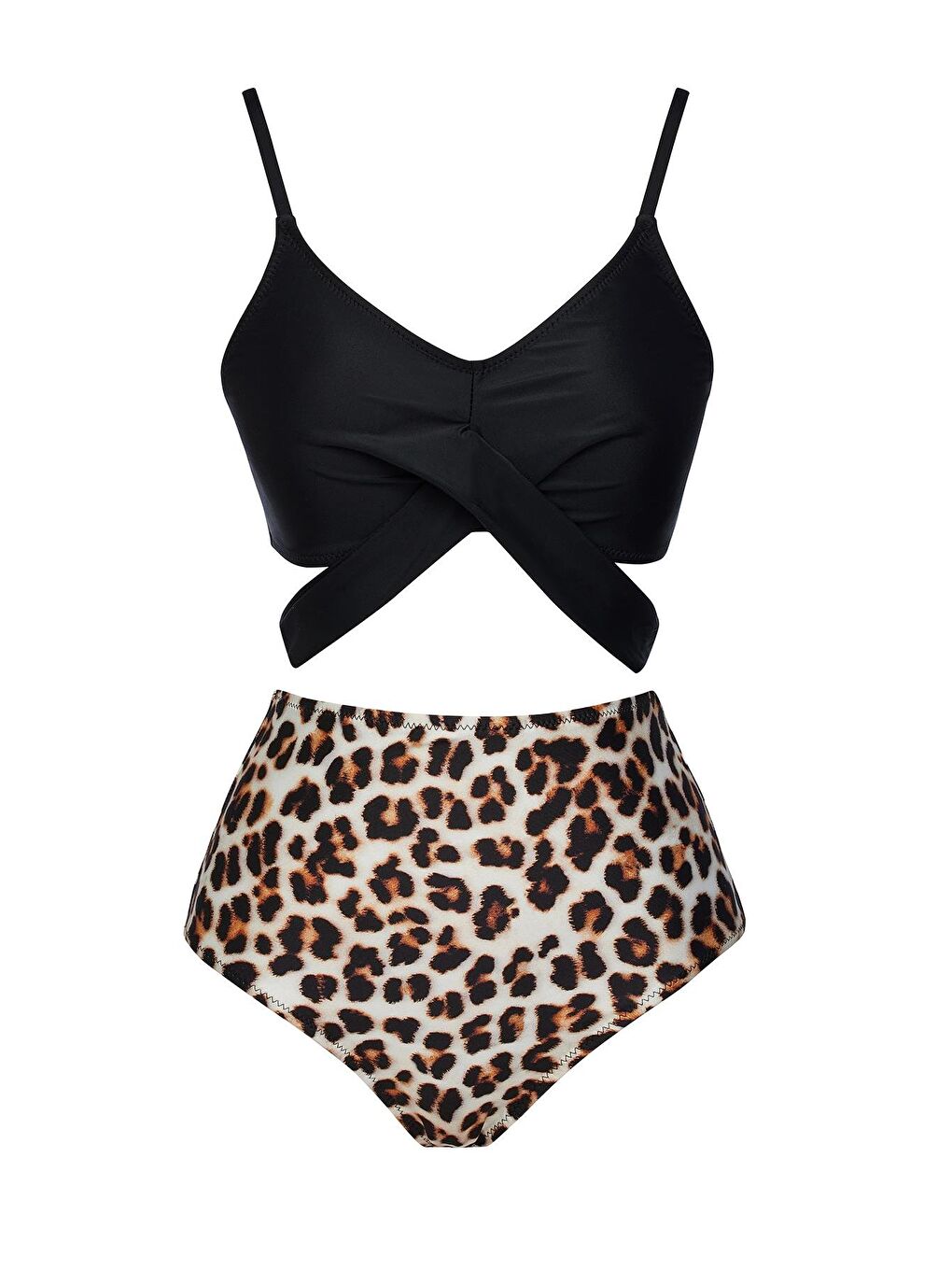 Karışık Yüksek Bel Çapraz Bağcıklı Bikini Takım