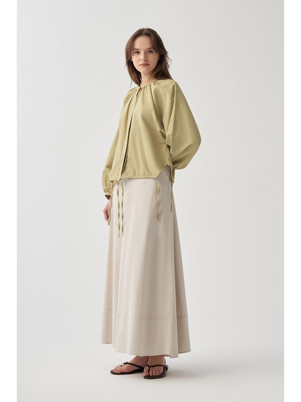 Soft Yeşil-Reglan Kollu Bağlamalı Gömlek-3