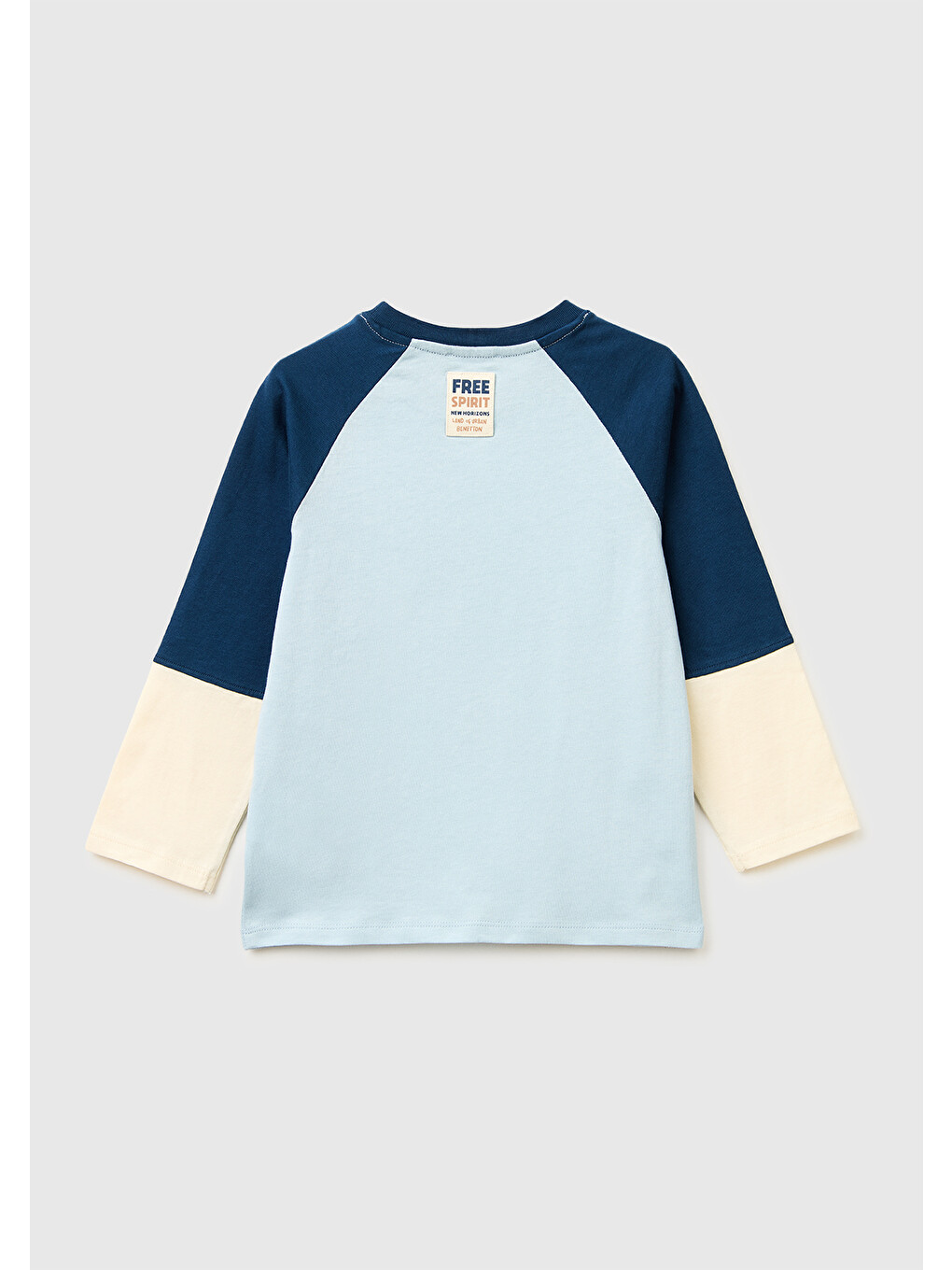 Erkek Çocuk Buz Mavisi Renk Bloklu Logo Etiketli Kontrast Yaka Uzun Kollu T-Shirt-1