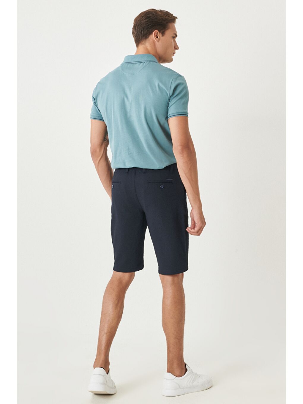 Erkek Lacivert Slim Fit Dar Kesim Beli Bağlamalı Esnek Şort-5