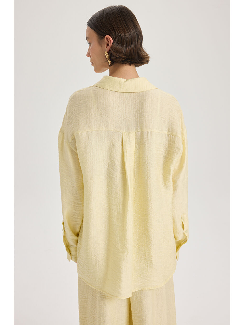 Yovena Düğme Detay Sarı Oversize Gömlek-4