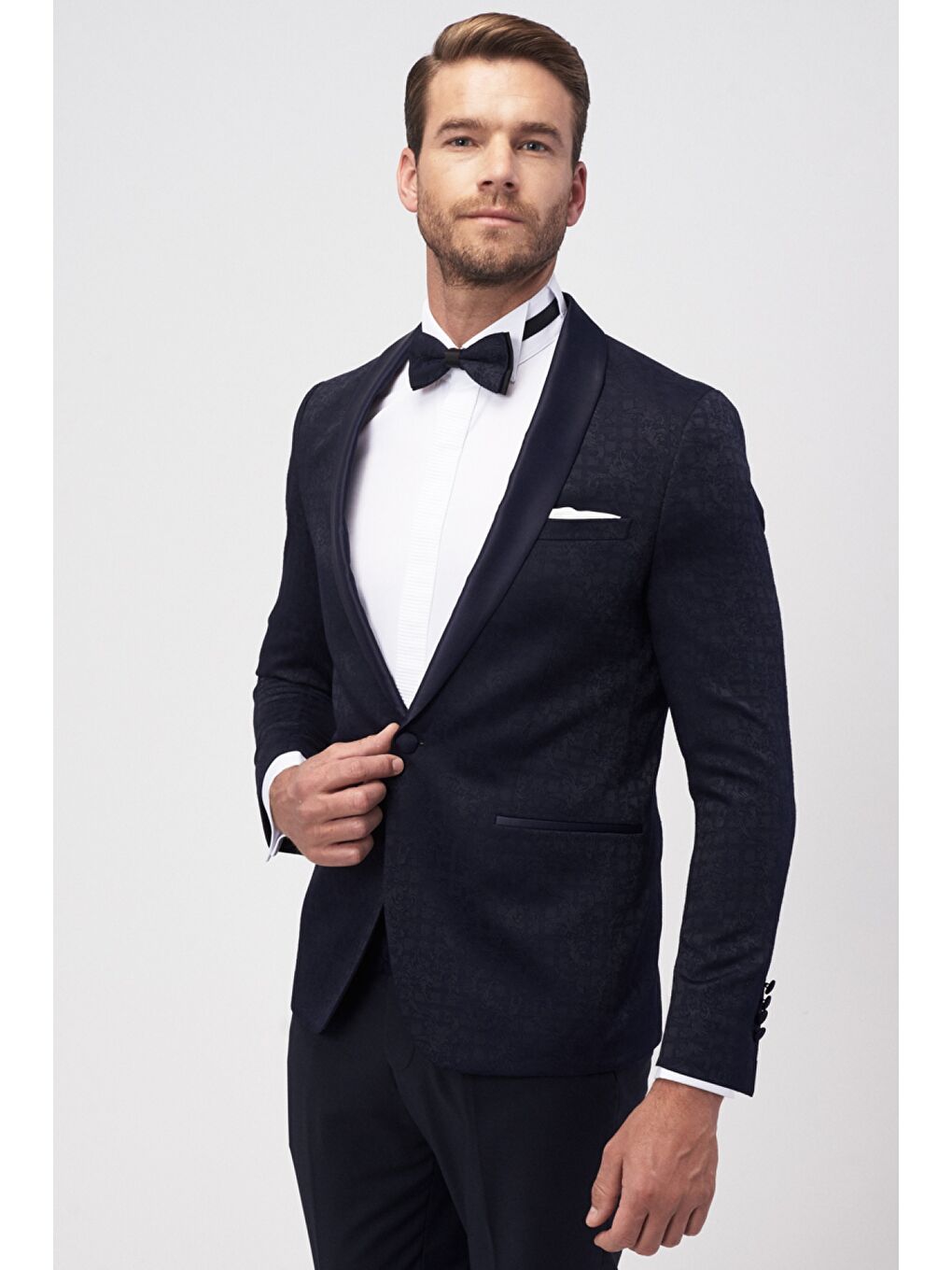 Erkek Lacivert Slim Fit Desenli Smokin Damatlık-1