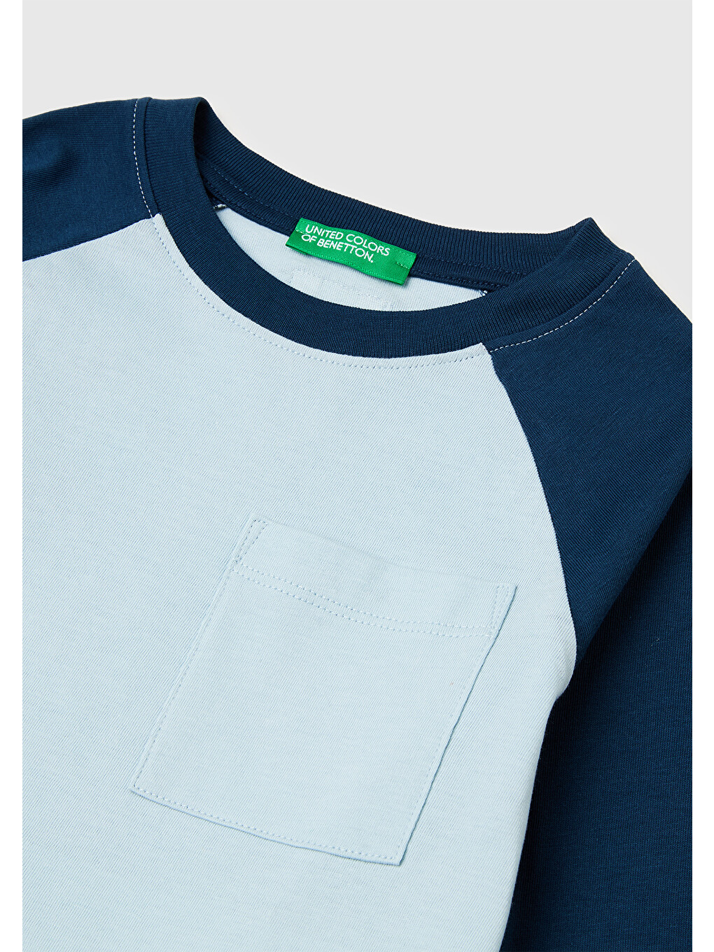 Erkek Çocuk Buz Mavisi Renk Bloklu Logo Etiketli Kontrast Yaka Uzun Kollu T-Shirt-2