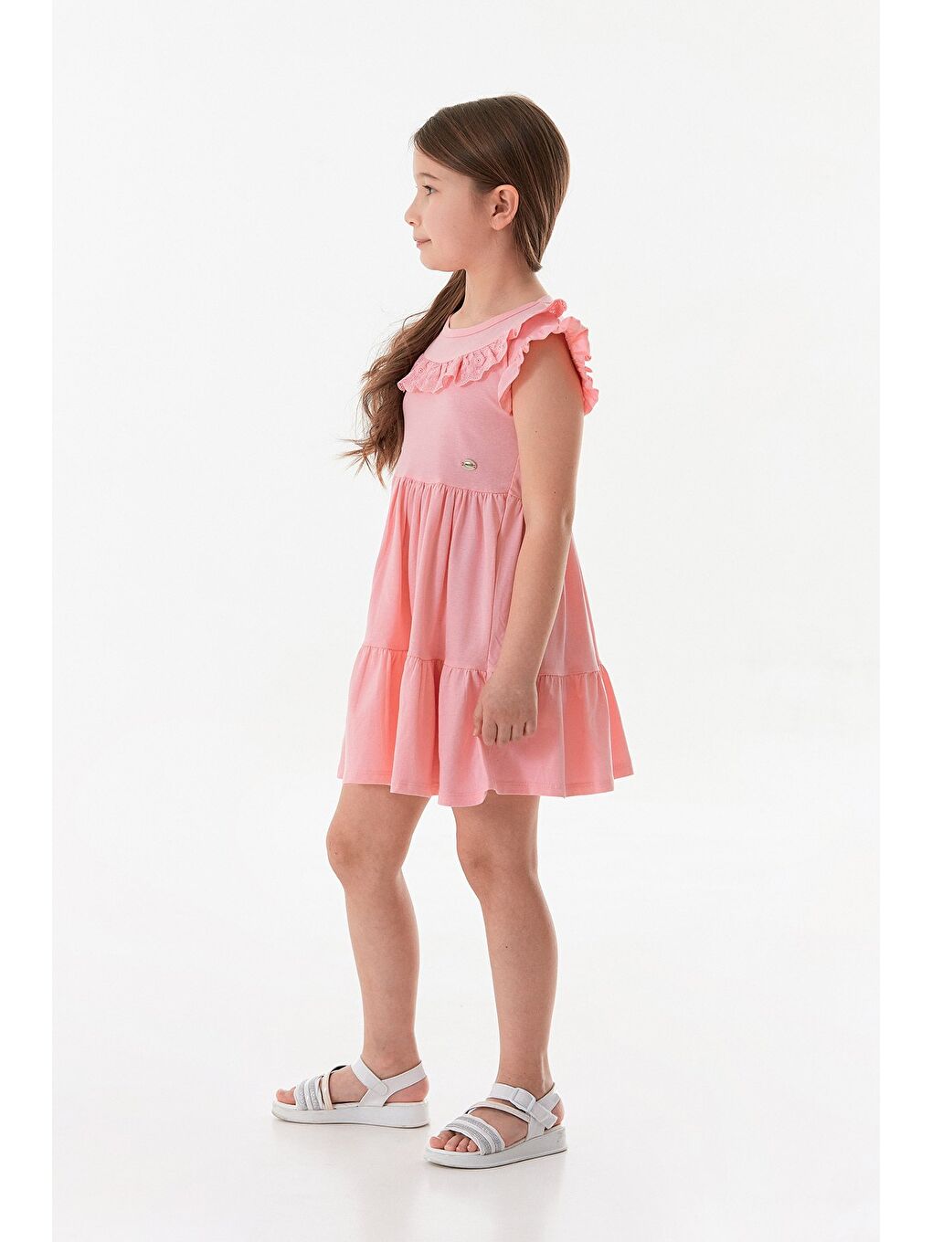 Pembe Yakası Güpürlü Kız Çocuk Elbise-4