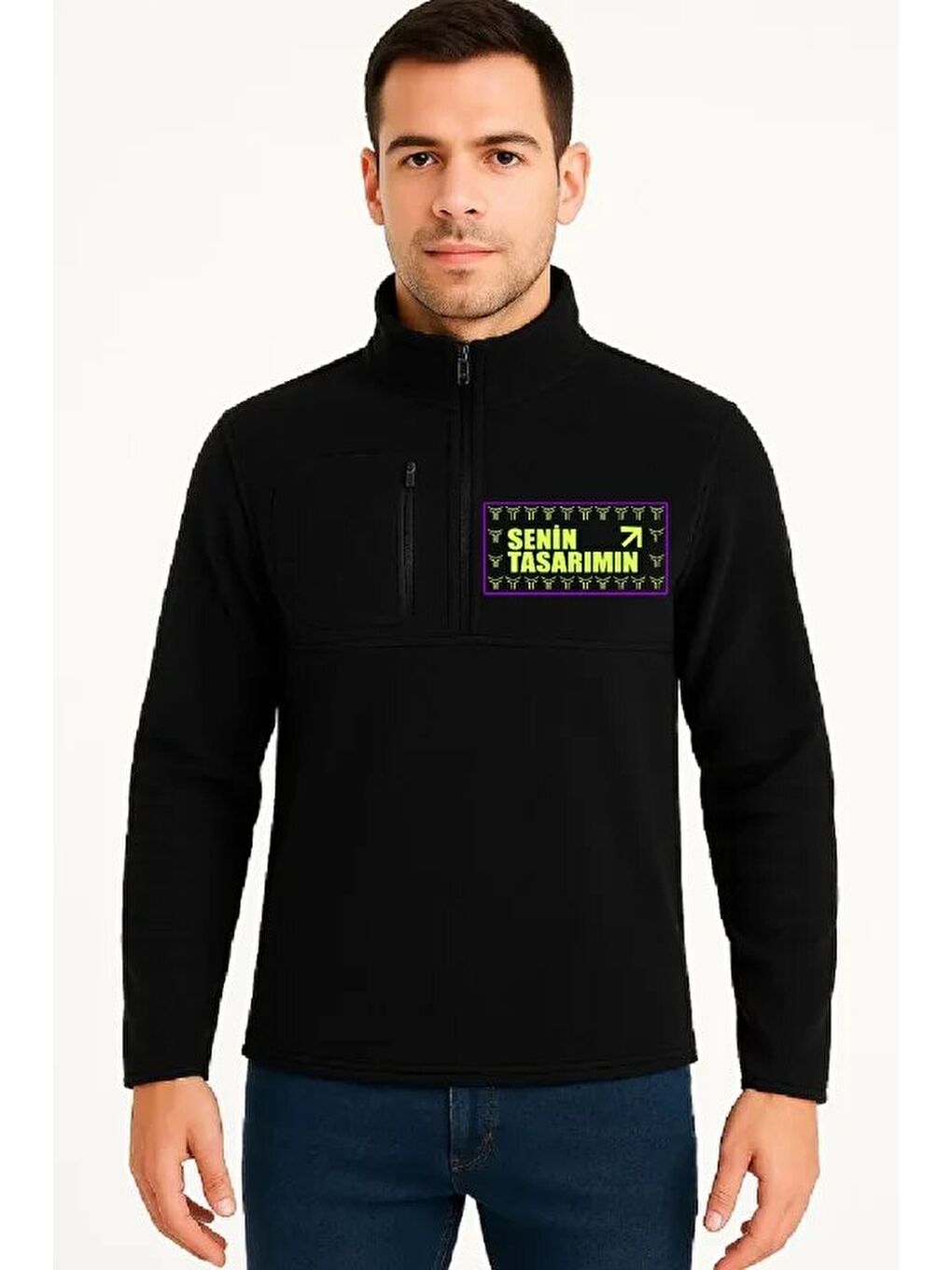 Ön Polar Kazak Dik Yaka - Siyah