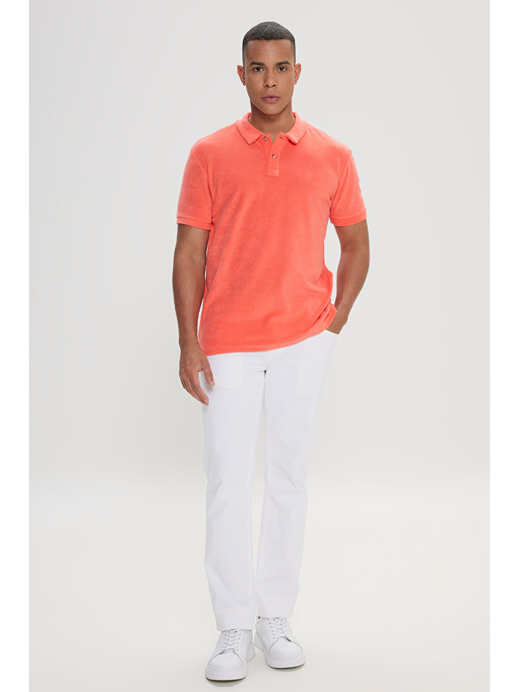 Erkek Mercan Slim Fit Dar Kesim Pamuklu Havlu Kumaş Polo Yaka Tişört-1