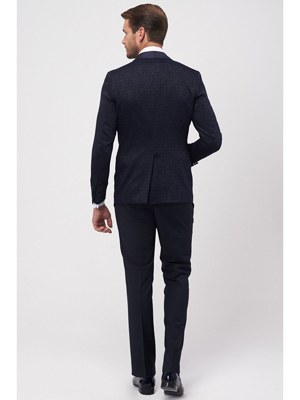 Erkek Lacivert Slim Fit Desenli Smokin Damatlık-3