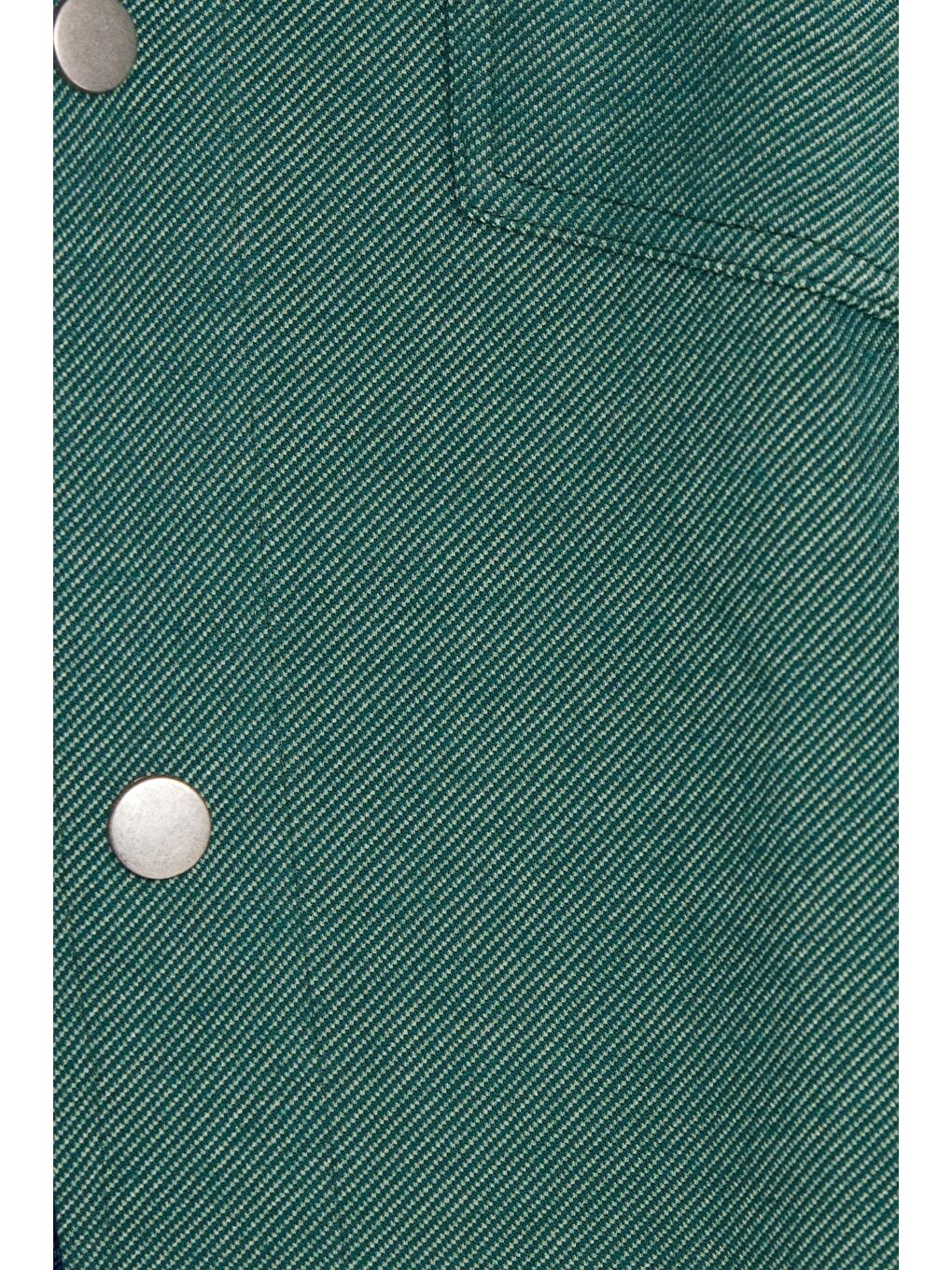 Kadın Relax Fit Rahat Kesim Çift Cepli Örme Yeşil Apaş Yaka Gömlek-5