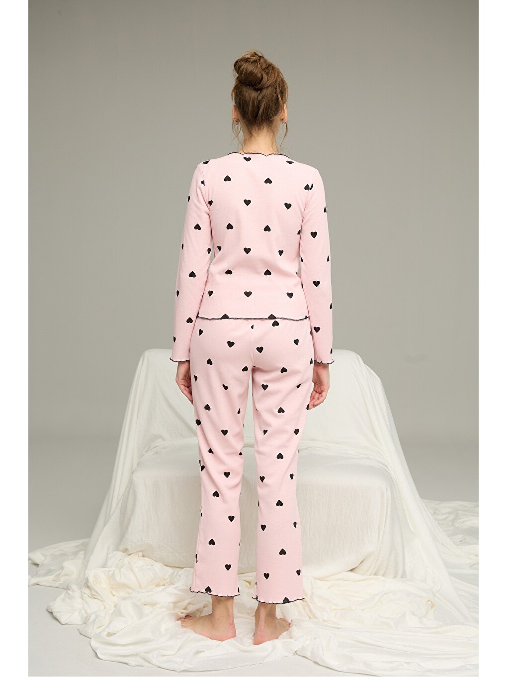 Pembe Pamuklu Fiyonklu Fitilli Örme Pijama Takım25226004-6-2
