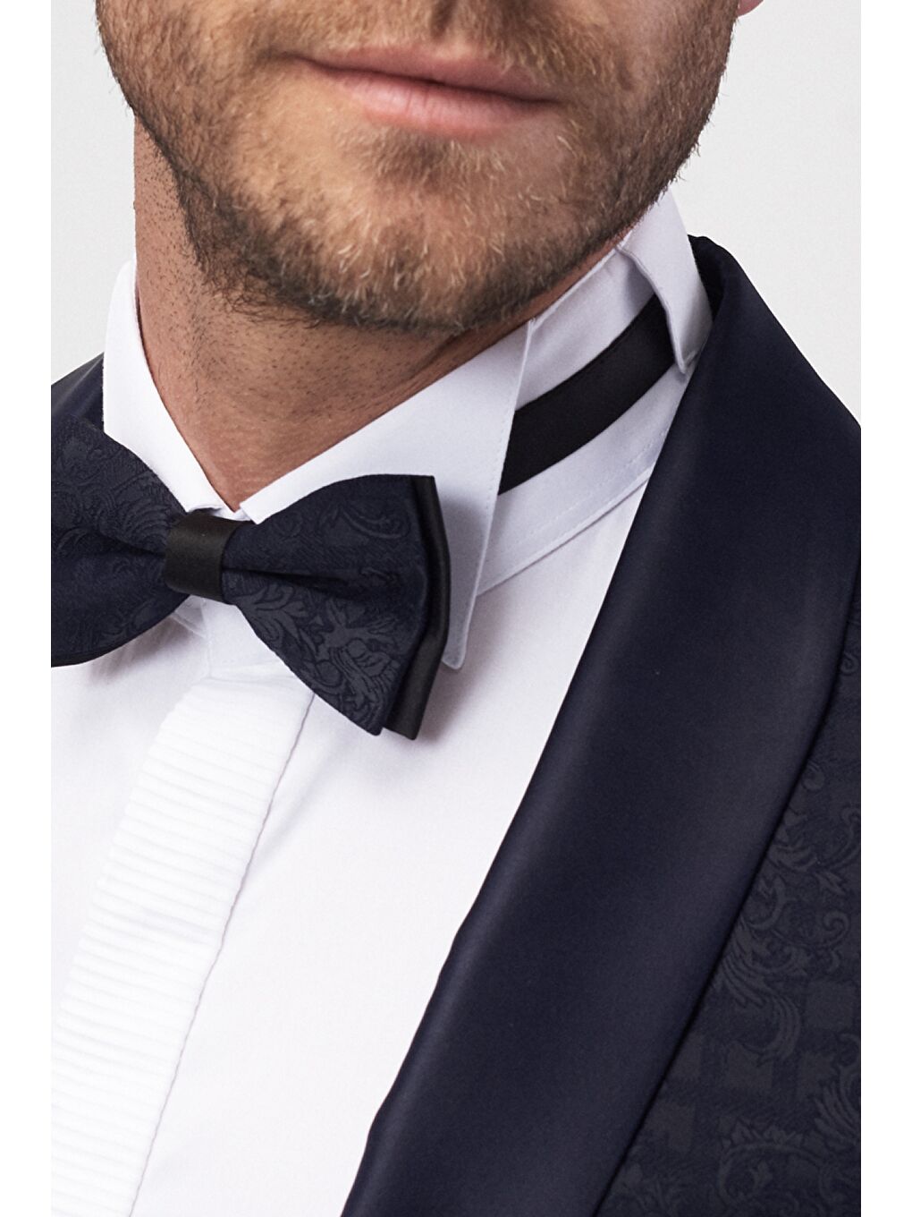 Erkek Lacivert Slim Fit Desenli Smokin Damatlık-4