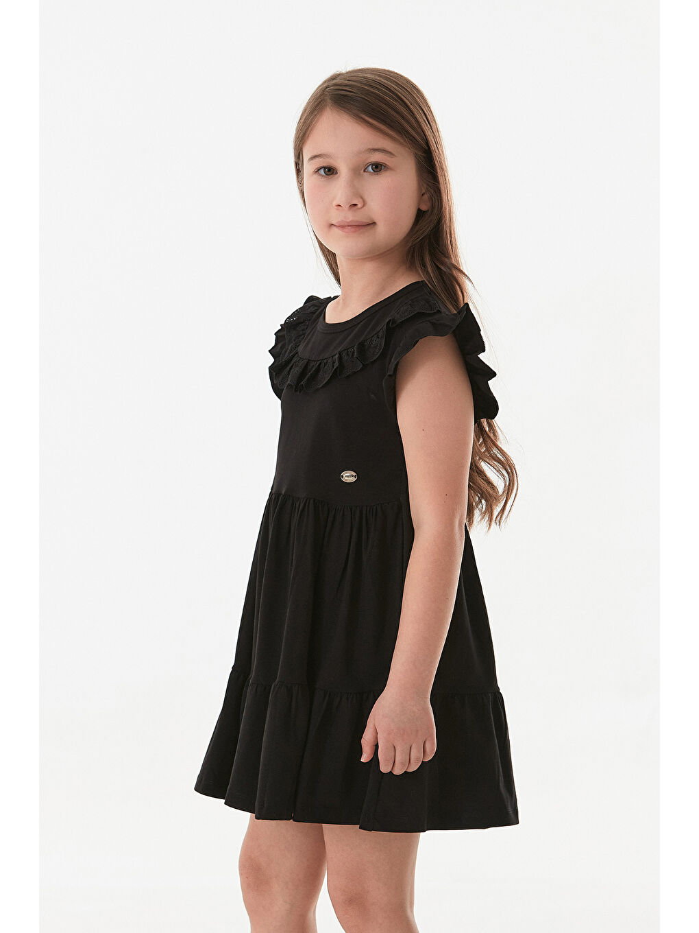 Siyah Yakası Güpürlü Kız Çocuk Elbise-1