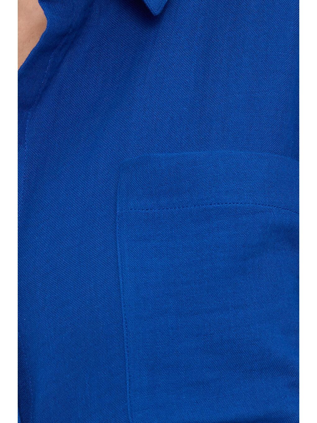 Kadın Oversize Geniş Kesim %100 Pamuk Müslin Kumaş Uzun Kollu Cepli Dokulu Saks Mavi Gömlek-5