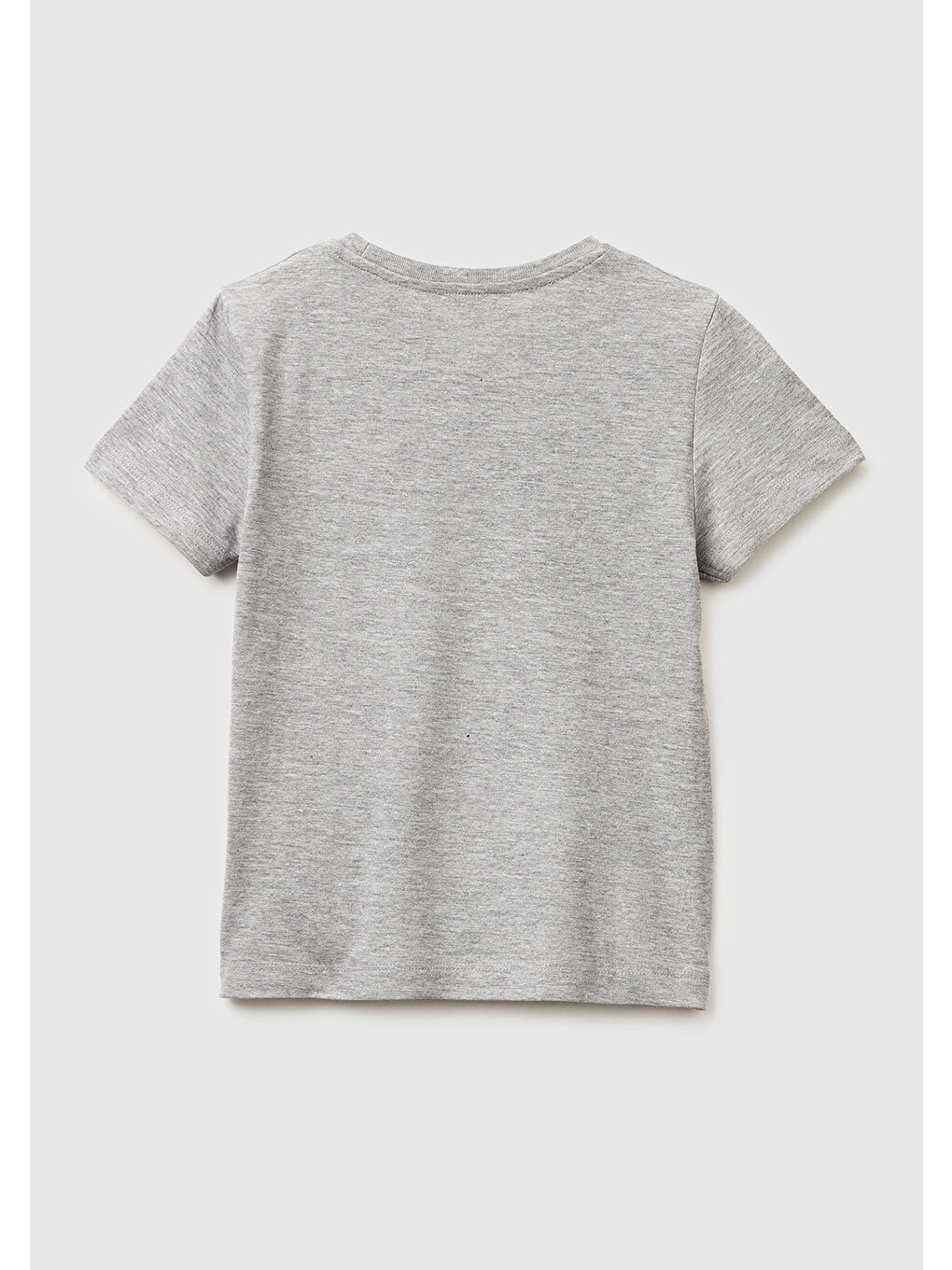 Erkek Çocuk Gri melanj Önü Logo Baskılı Yuvarlak Yaka T-Shirt-1