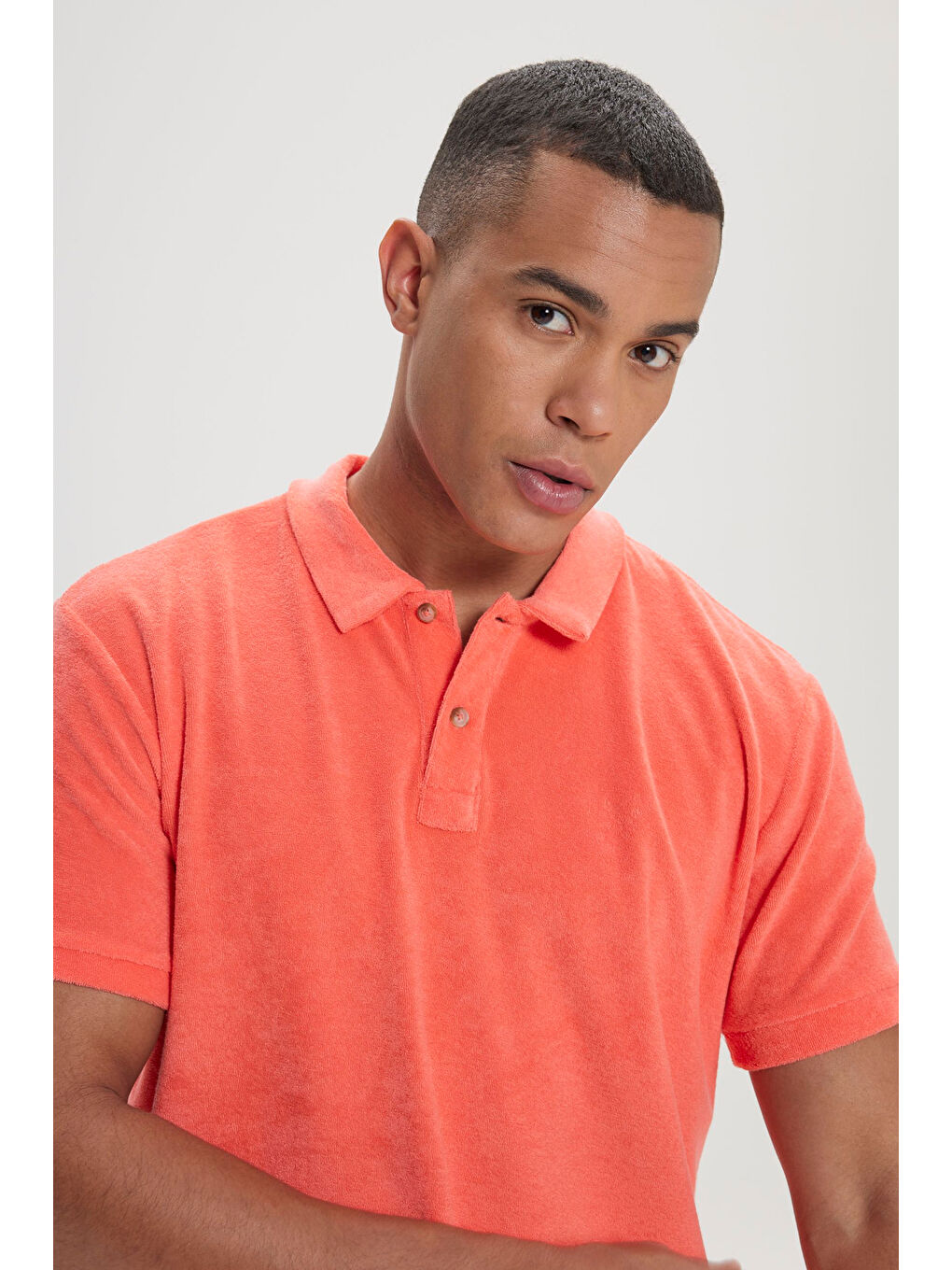 Erkek Mercan Slim Fit Dar Kesim Pamuklu Havlu Kumaş Polo Yaka Tişört-2