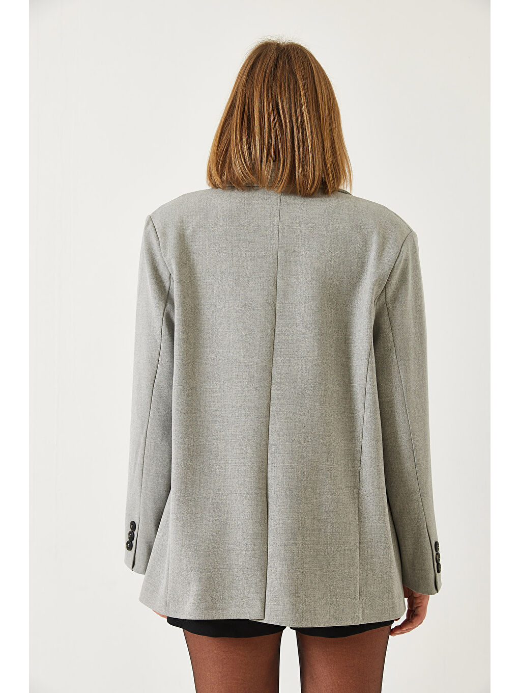 Gri Kadın Vatkalı Çift Cepli Astarlı Blazer Ceket-6