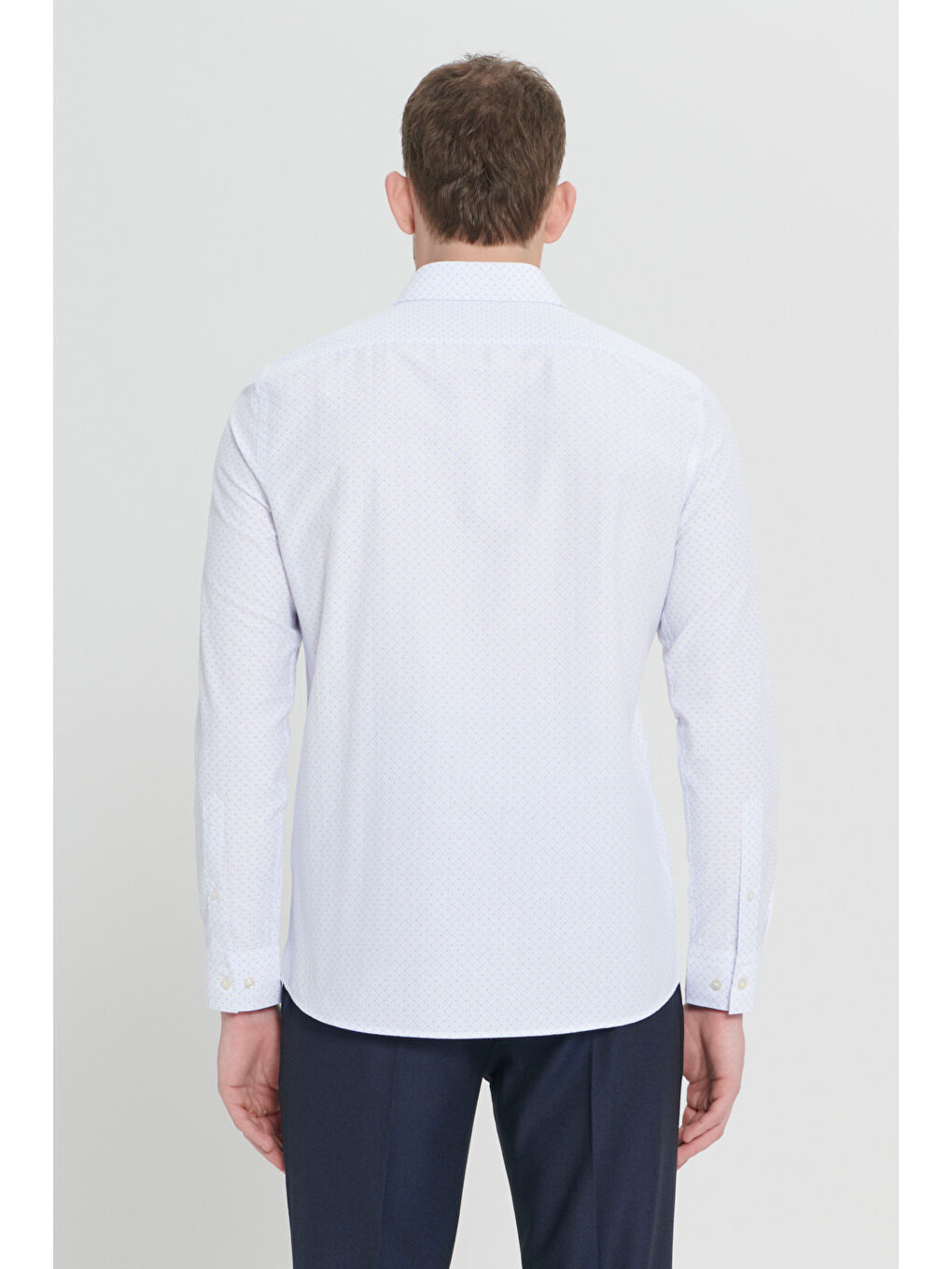 Erkek Beyaz-Mavi Slim Fit Dar Kesim Klasik Yaka Pamuklu Armürlü Gömlek-6