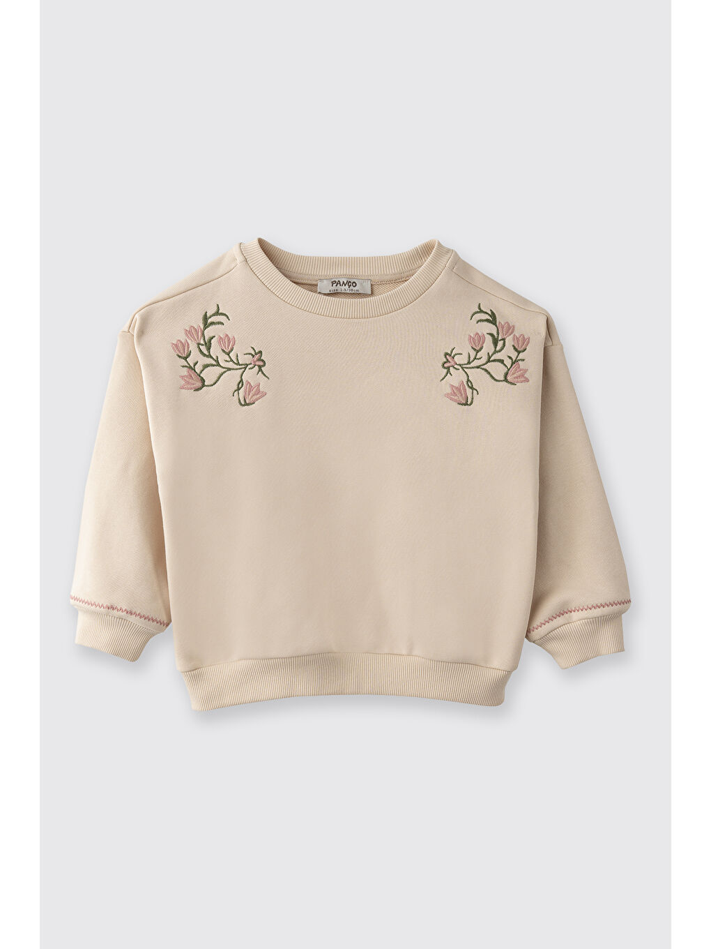 Bej Kız Çocuk Nakış Detaylı Sweatshirt Ekru