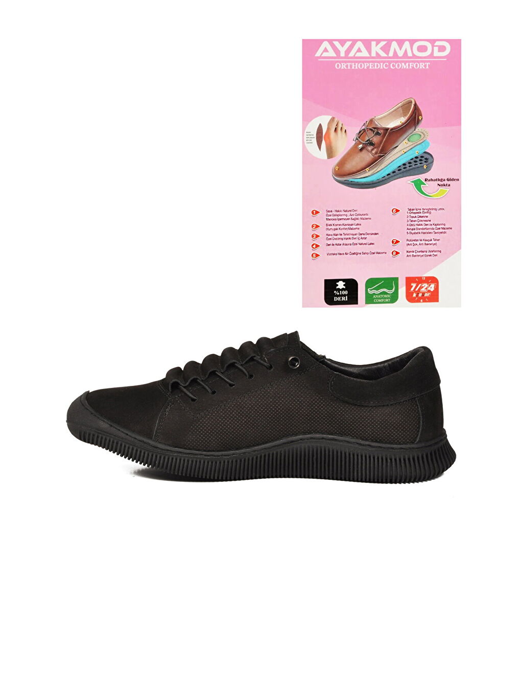 Siyah Nubuk Hakiki Deri Ortopedik Kadın Casual Ayakkabı 5605 Z-3