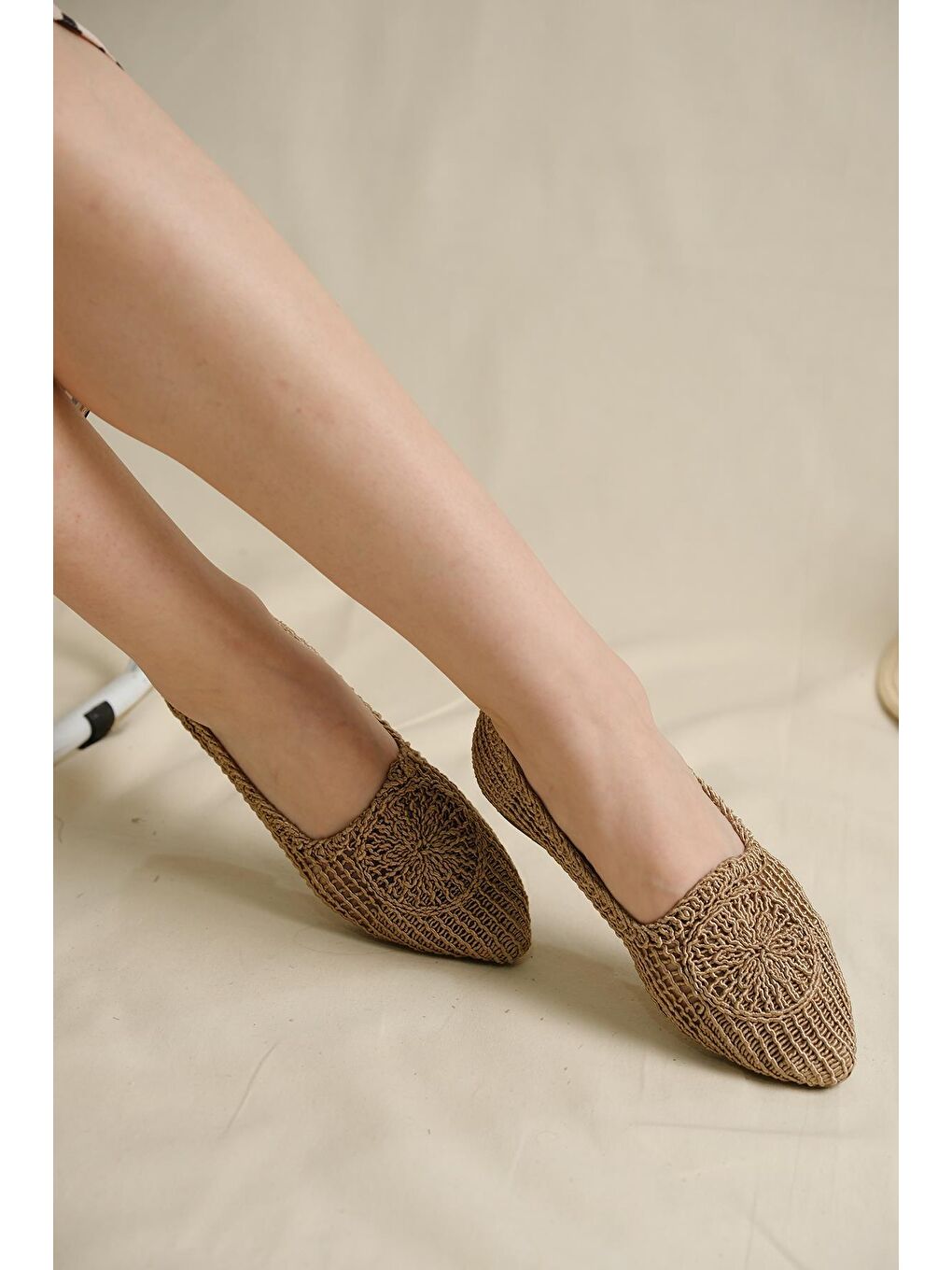 Kahverengi Lesta Kadın Örme Babet Kadın Ayakkabı-1