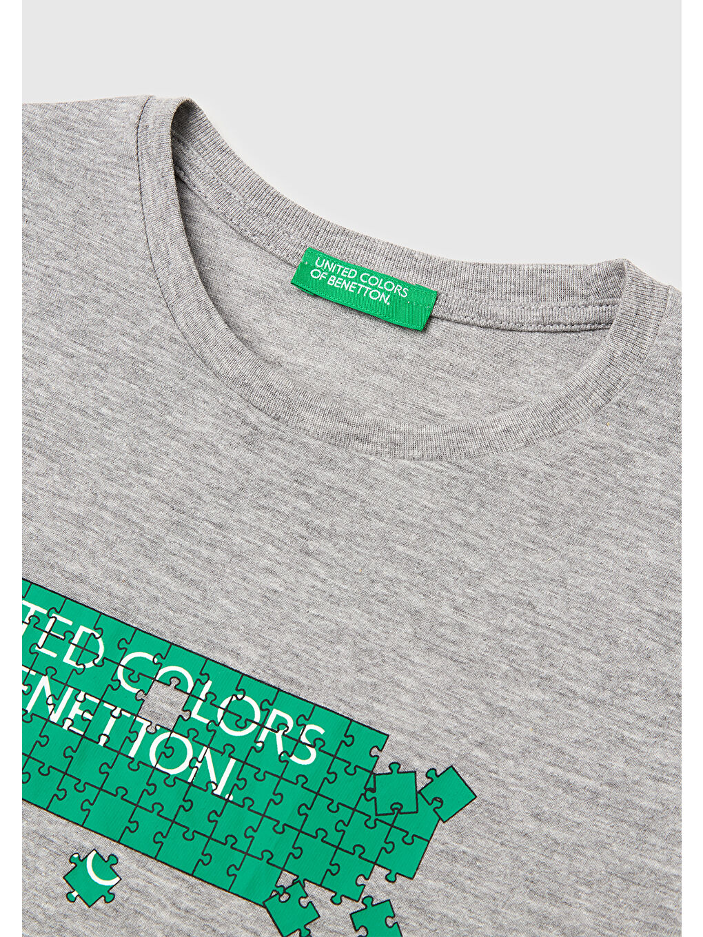 Erkek Çocuk Gri melanj Önü Logo Baskılı Yuvarlak Yaka T-Shirt-2