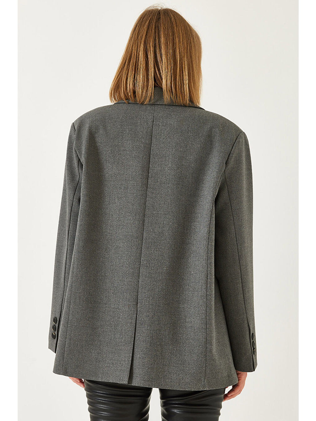 Antrasit Kadın Vatkalı Çift Cepli Astarlı Blazer Ceket-6