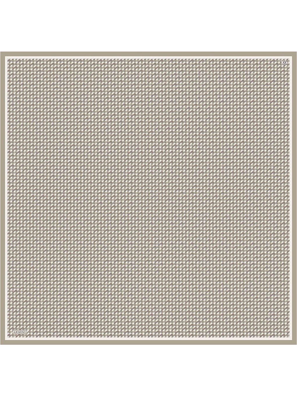 Bej Geometrik Desenli Saf İpek Twill Eşarp 9417D 85-3