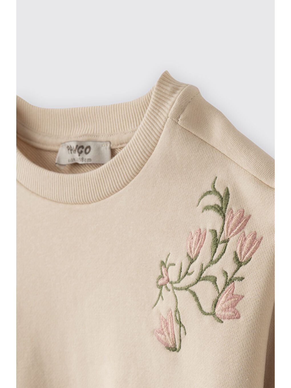 Bej Kız Çocuk Nakış Detaylı Sweatshirt Ekru-1