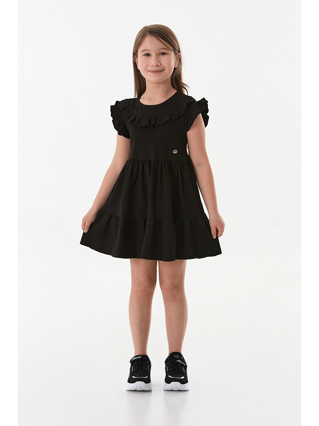 Siyah Yakası Güpürlü Kız Çocuk Elbise-4