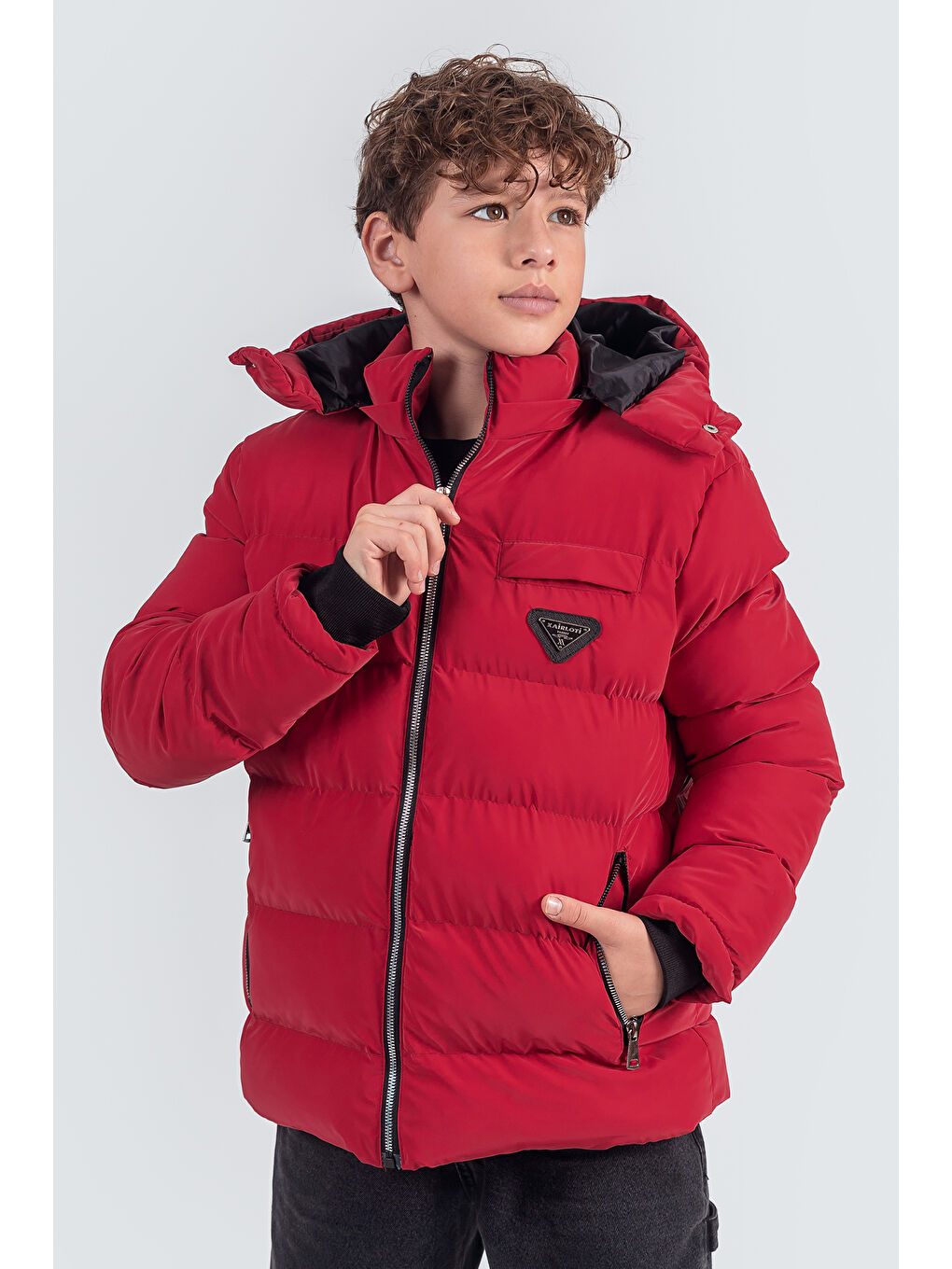 Kırmızı Nova Kumaş Kapüşonlu Erkek Çocuk Kışlık Mont KM2509