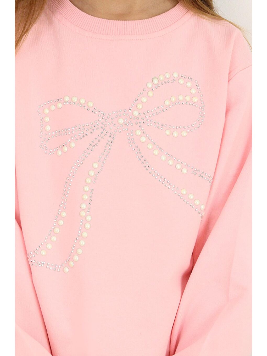 Kız Çocuk Sweatshirt İnci Taş İşlemeli Pembe (7-12 Yaş)-2