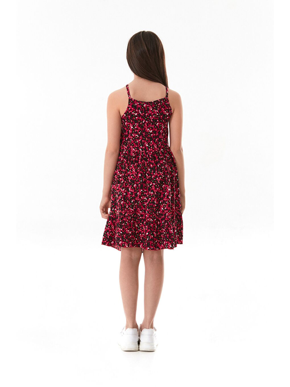 Fuşya Çiçekli Askılı Kız Çocuk Elbise-2