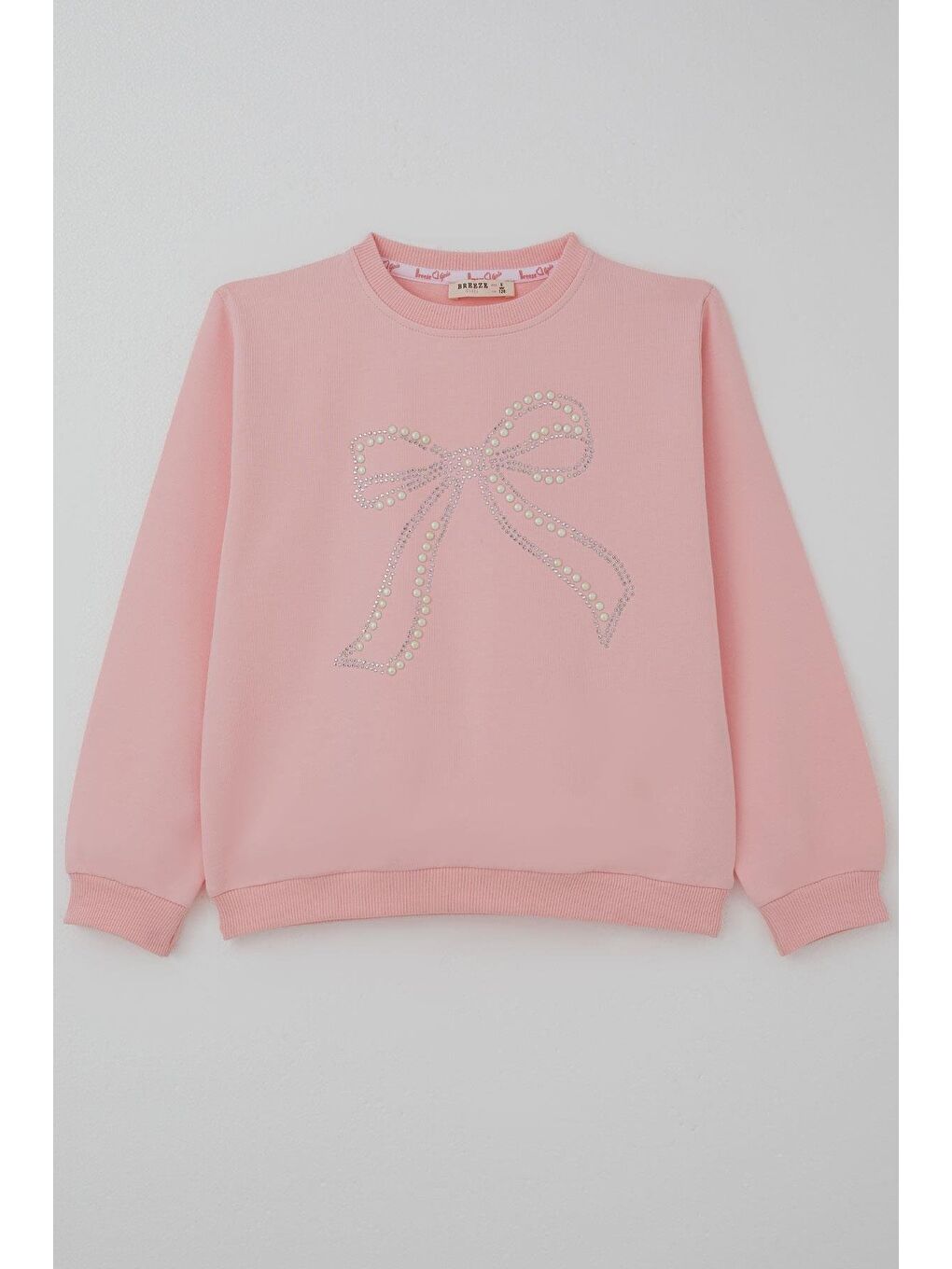 Kız Çocuk Sweatshirt İnci Taş İşlemeli Pembe (7-12 Yaş)-3