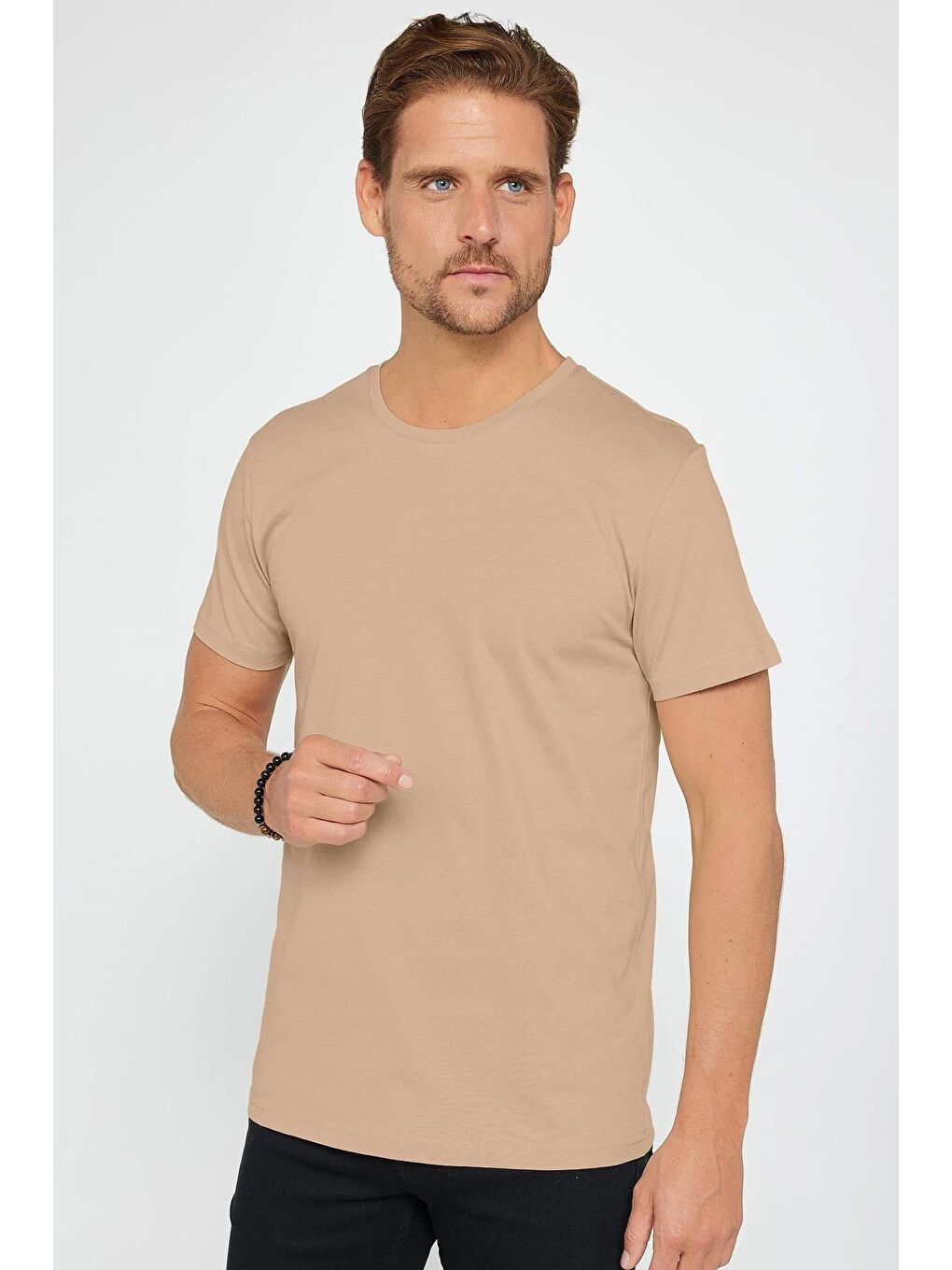 Karışık Unisex 5'Li Pkt Siyah-Beyaz-Lacivert-Vizon-Mavi Slim Fit Dar Kesim %100 Pamuk Bisiklet Yaka Tişört-4