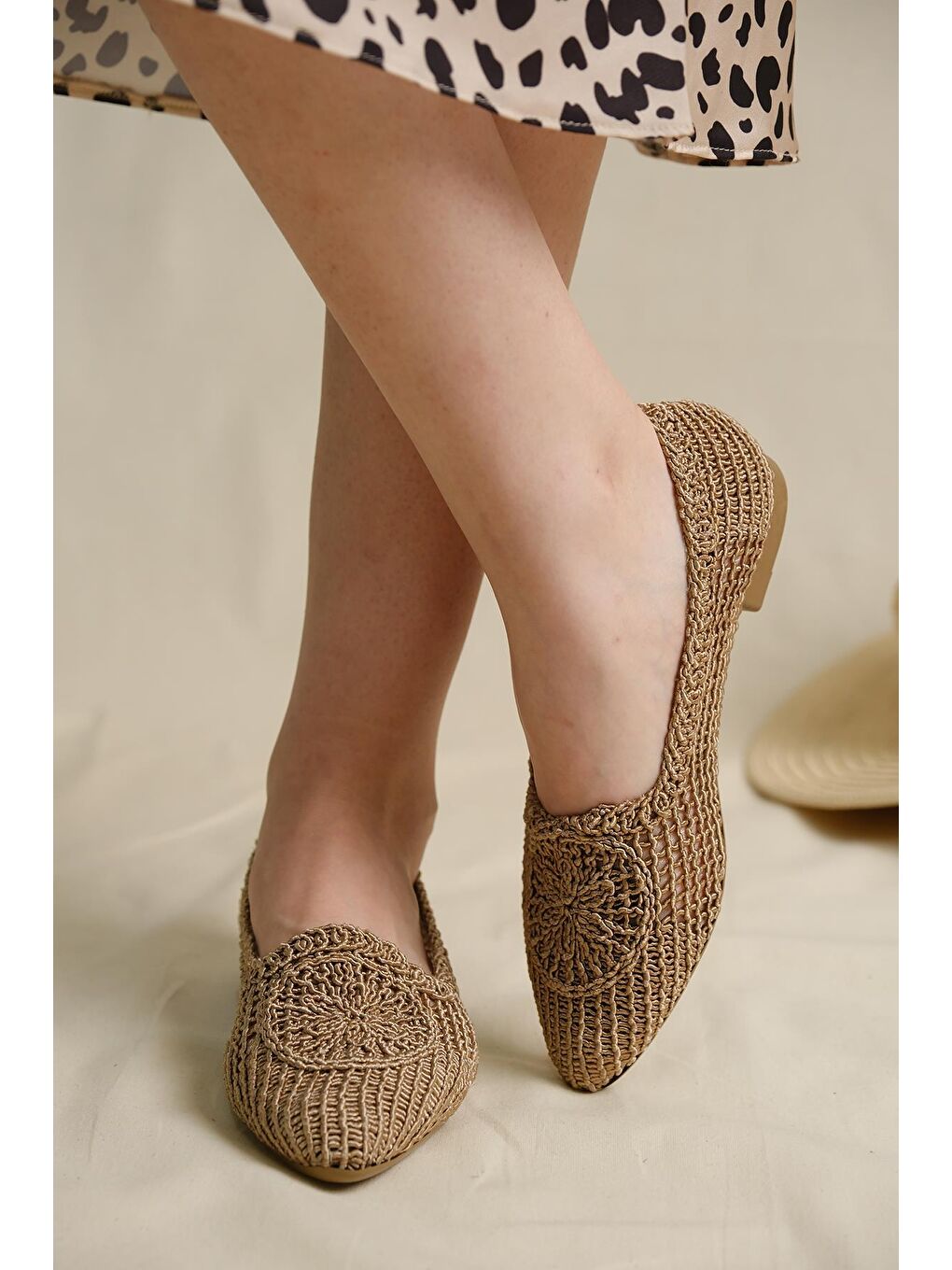 Kahverengi Lesta Kadın Örme Babet Kadın Ayakkabı-4