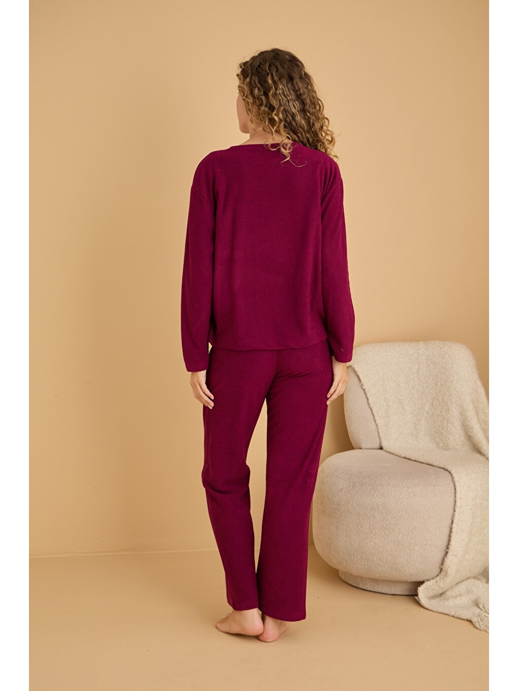 Bordo Havlu Kumaş Örme Pijama Takım25226006-2