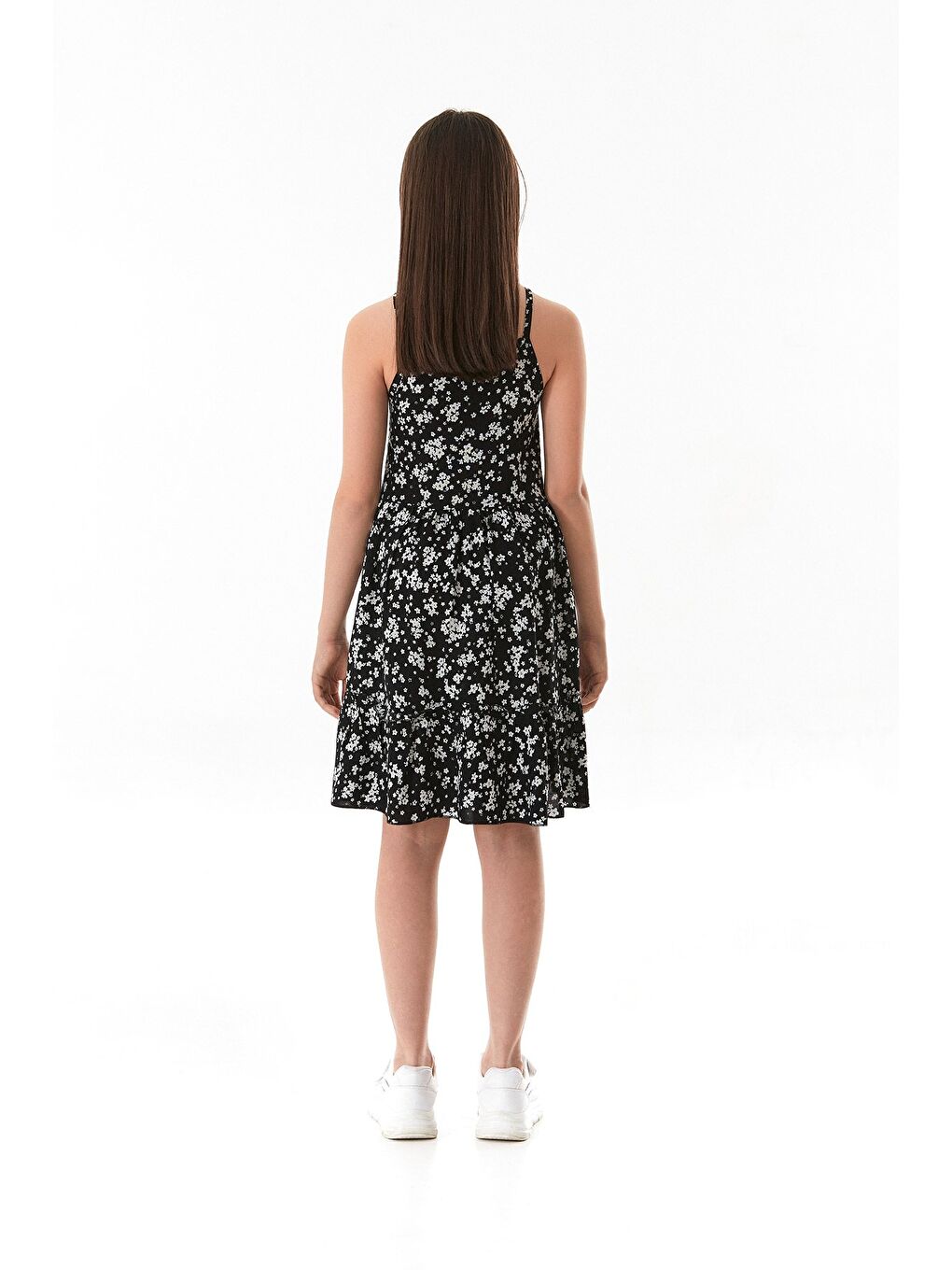 Siyah Çiçekli Askılı Kız Çocuk Elbise-3