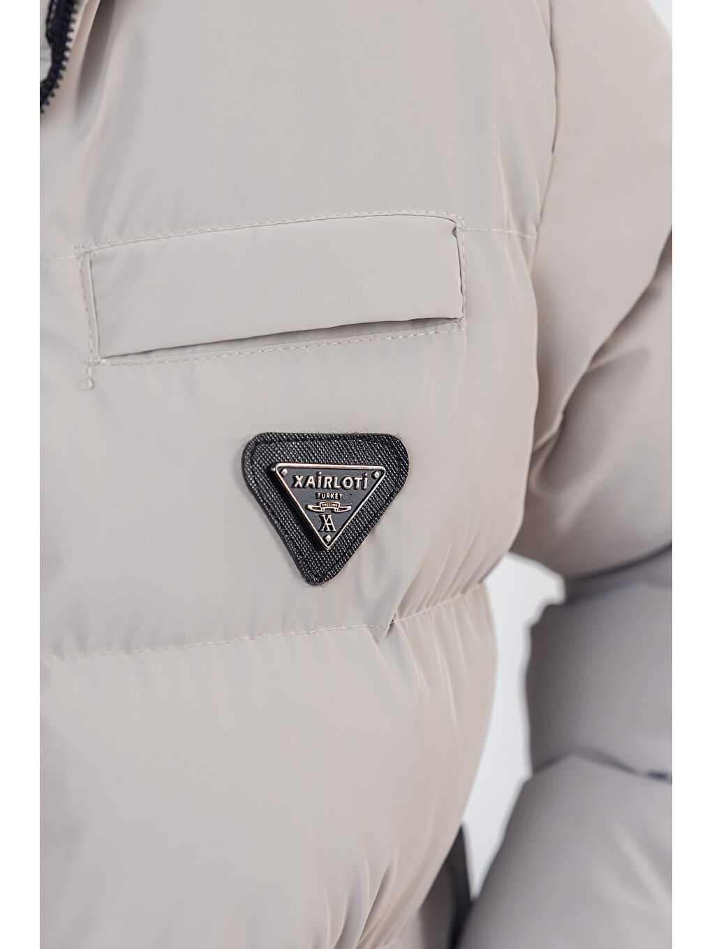 Bej Nova Kumaş Kapüşonlu Erkek Çocuk Kışlık Mont KM2509-2