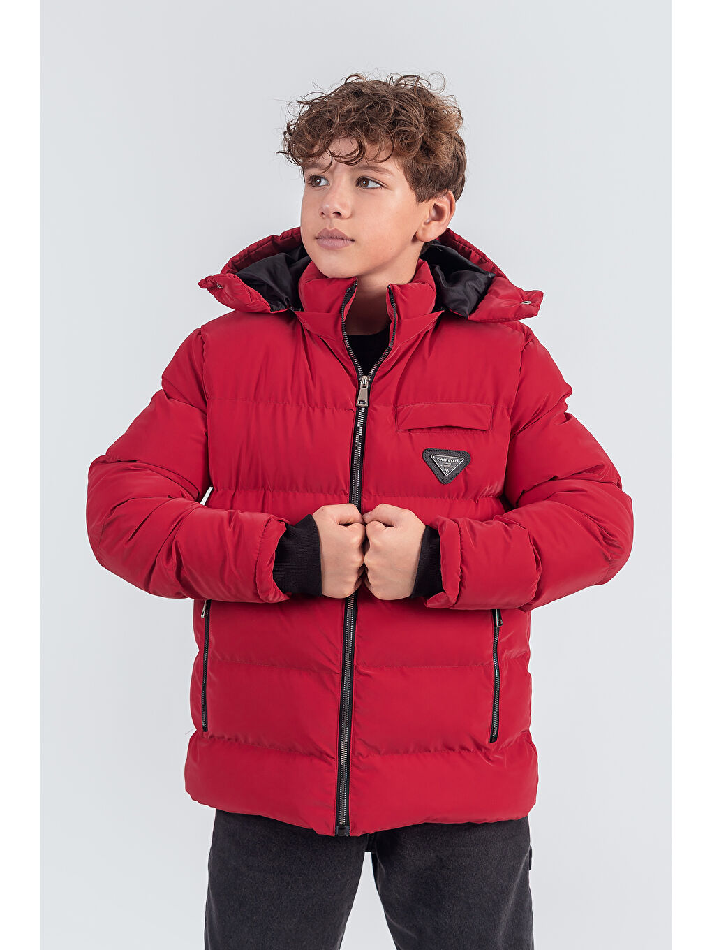 Kırmızı Nova Kumaş Kapüşonlu Erkek Çocuk Kışlık Mont KM2509-1