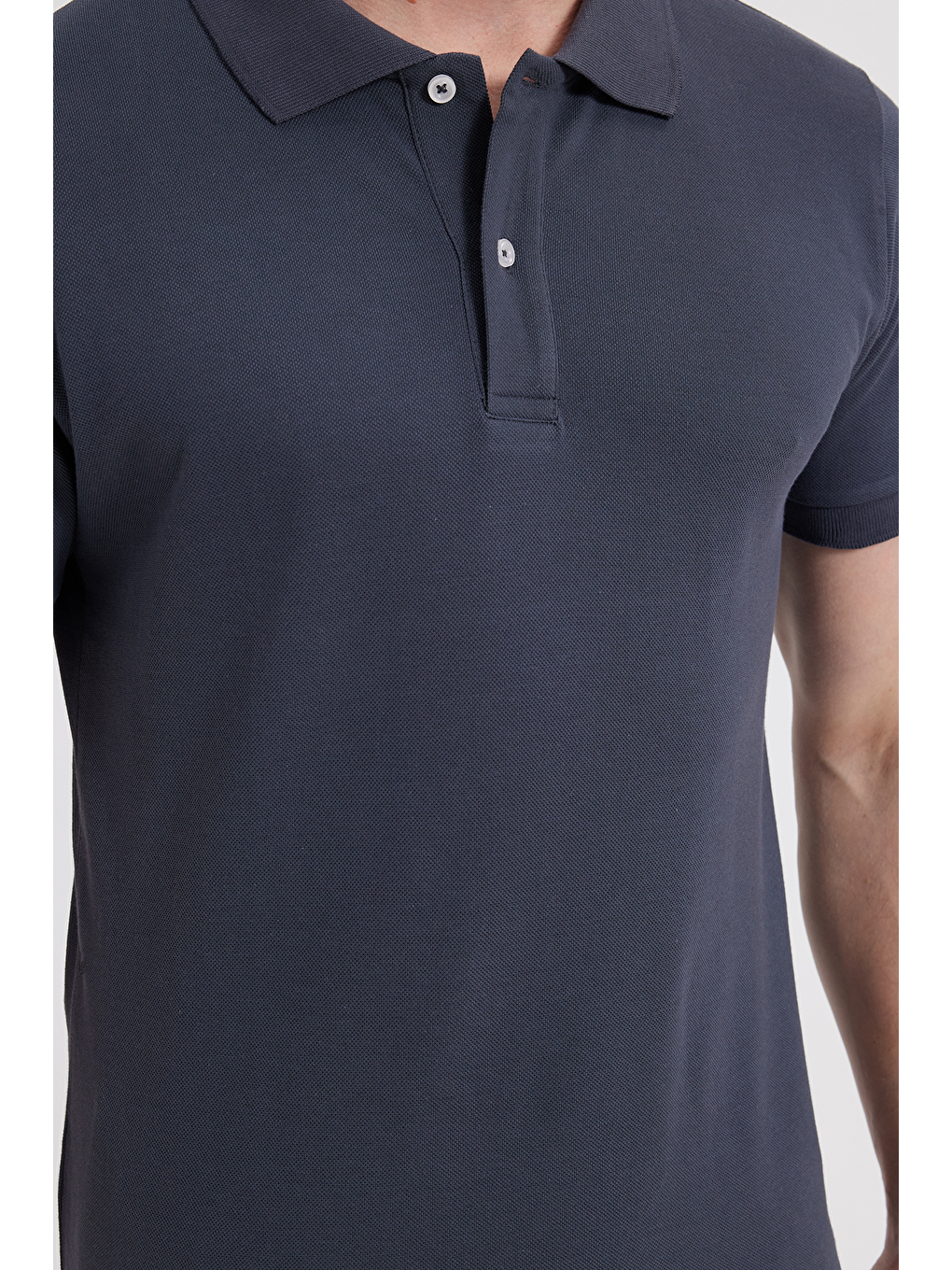 Erkek Slim Fit Dar Kesim %100 Pamuk Koyu Gri Polo Yaka Tişört-3