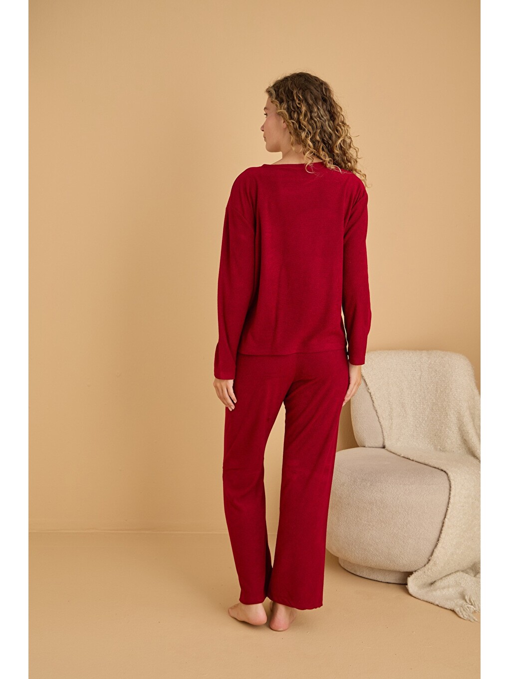 Bordo Havlu Kumaş Örme Pijama Takım25226007-2