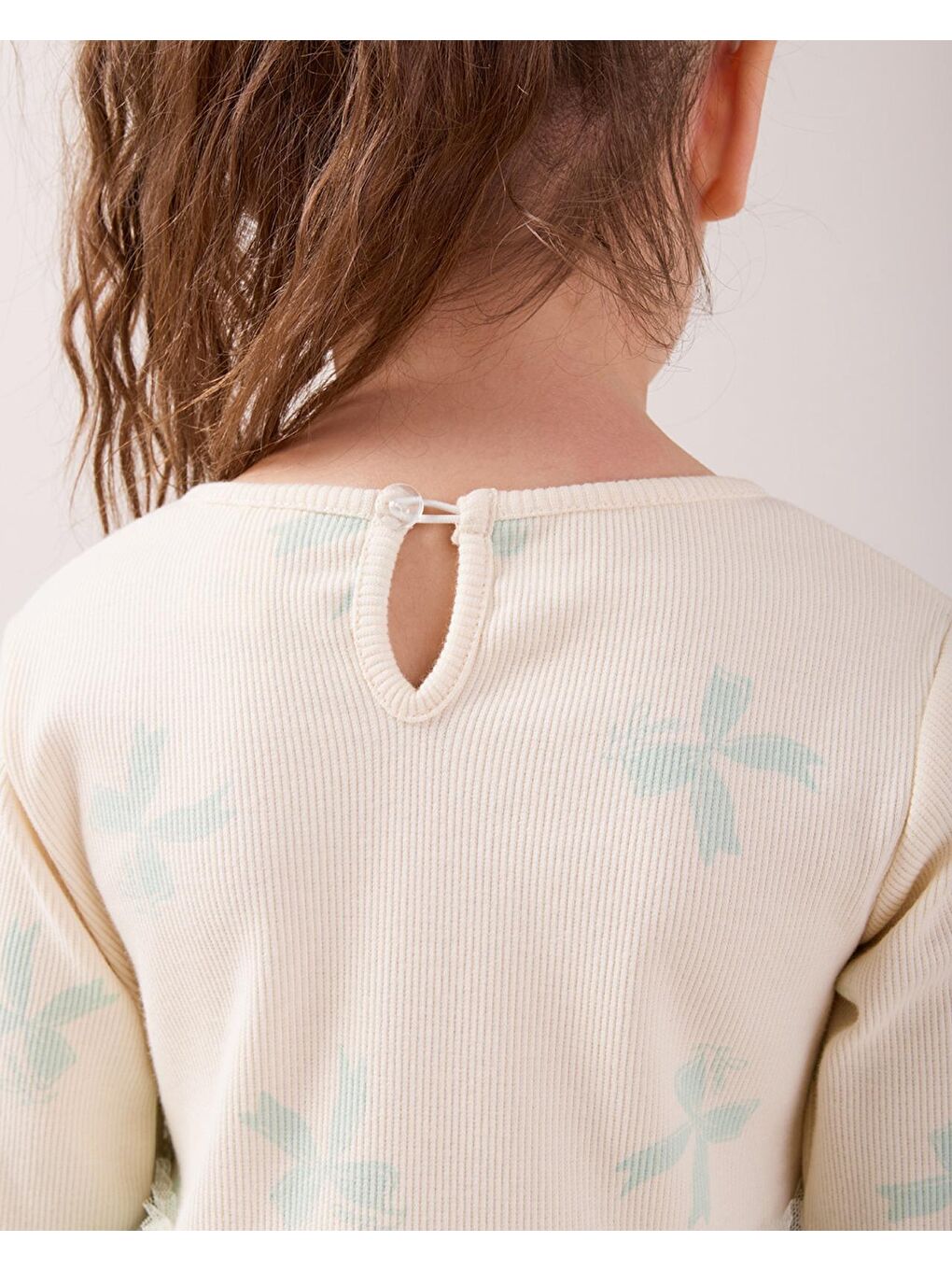 Yeşil Kız Çocuk Pamuklu Ekru Yazı Baskılı Tül Etekli Sweatshirt Elbise-5