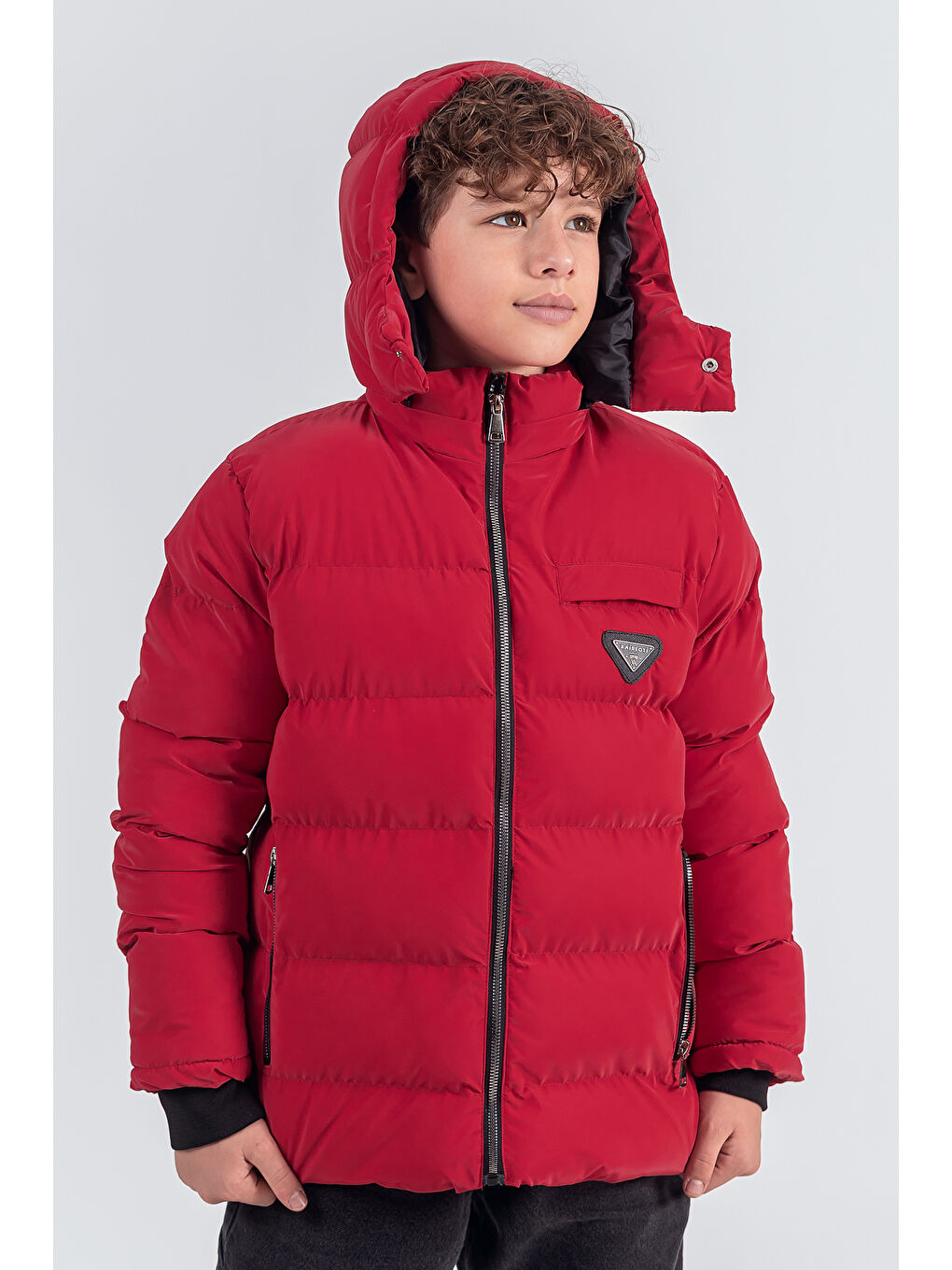 Kırmızı Nova Kumaş Kapüşonlu Erkek Çocuk Kışlık Mont KM2509-2