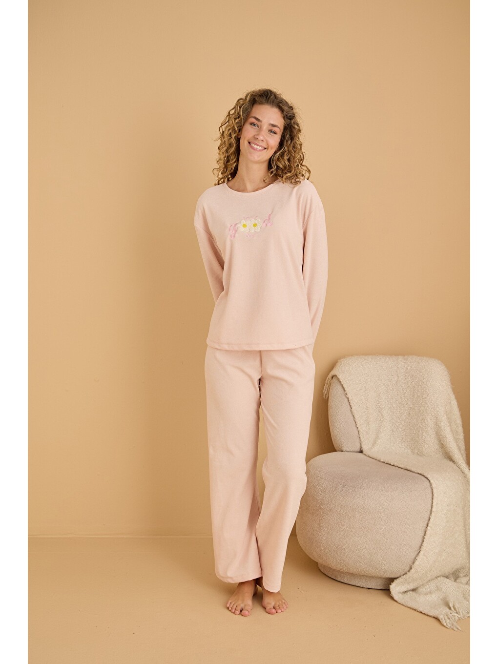 Pembe Havlu Kumaş Örme Pijama Takım25226008-1