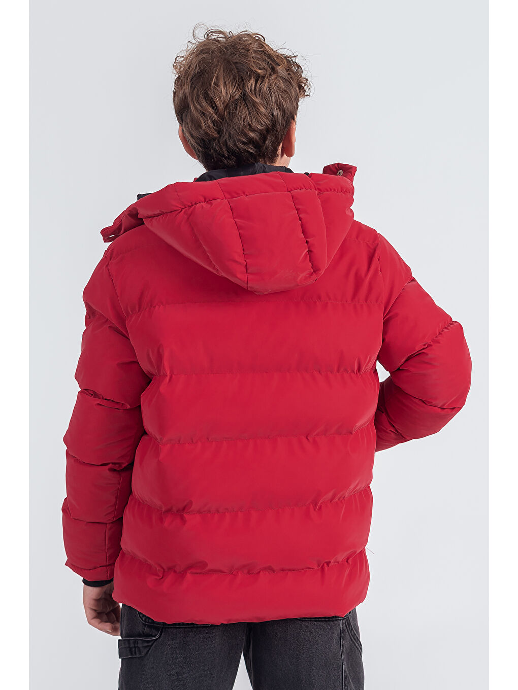 Kırmızı Nova Kumaş Kapüşonlu Erkek Çocuk Kışlık Mont KM2509-3