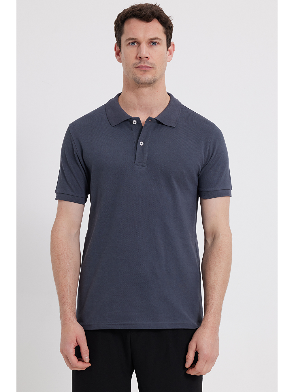 Erkek Slim Fit Dar Kesim %100 Pamuk Koyu Gri Polo Yaka Tişört-5