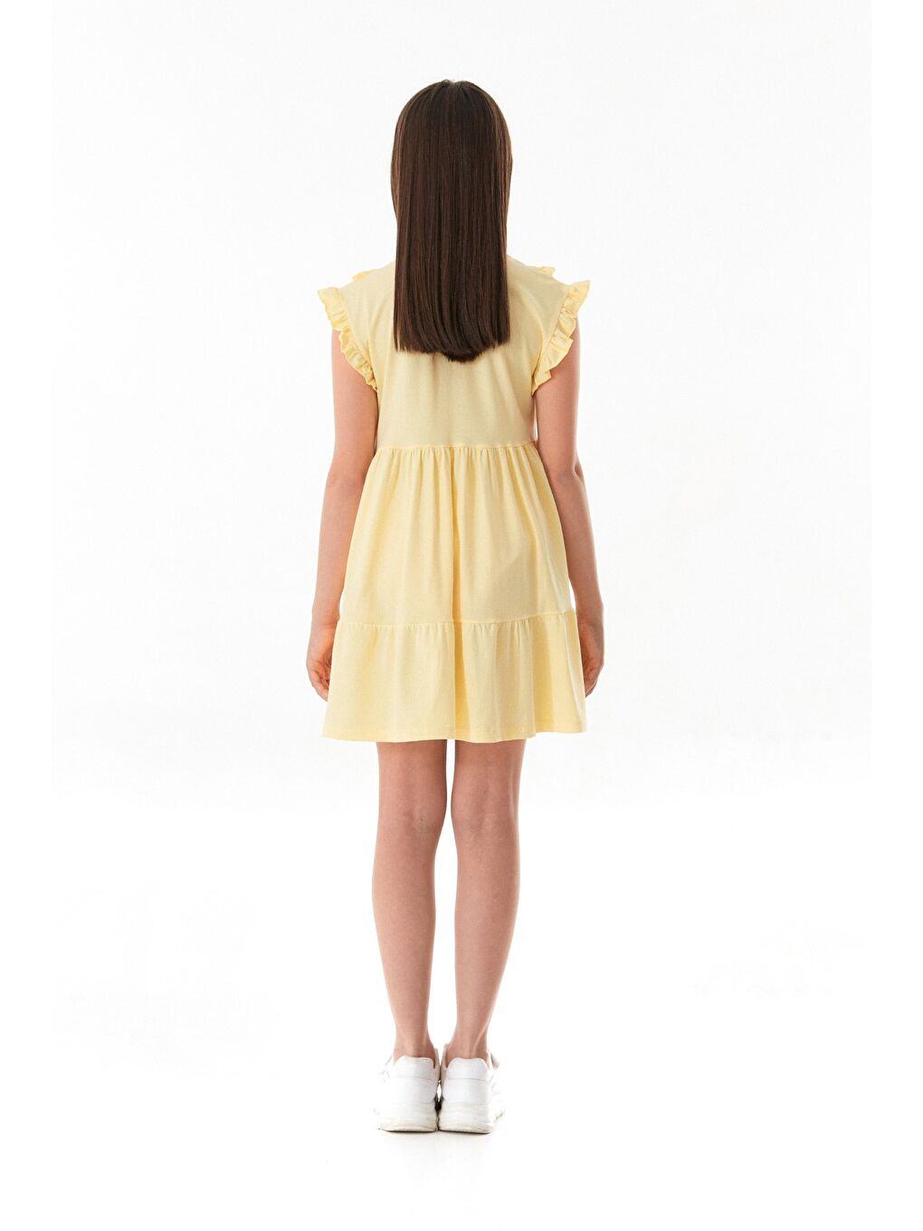 Sarı Yakası Güpürlü Kız Çocuk Elbise-3