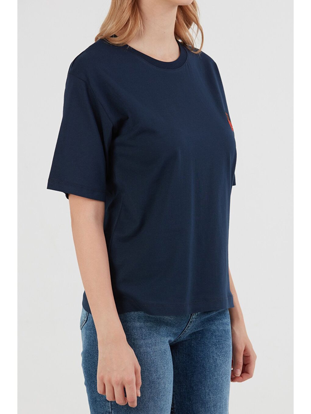 Lacivert Ayıcık Nakışlı Bisiklet Yaka Tişört-4