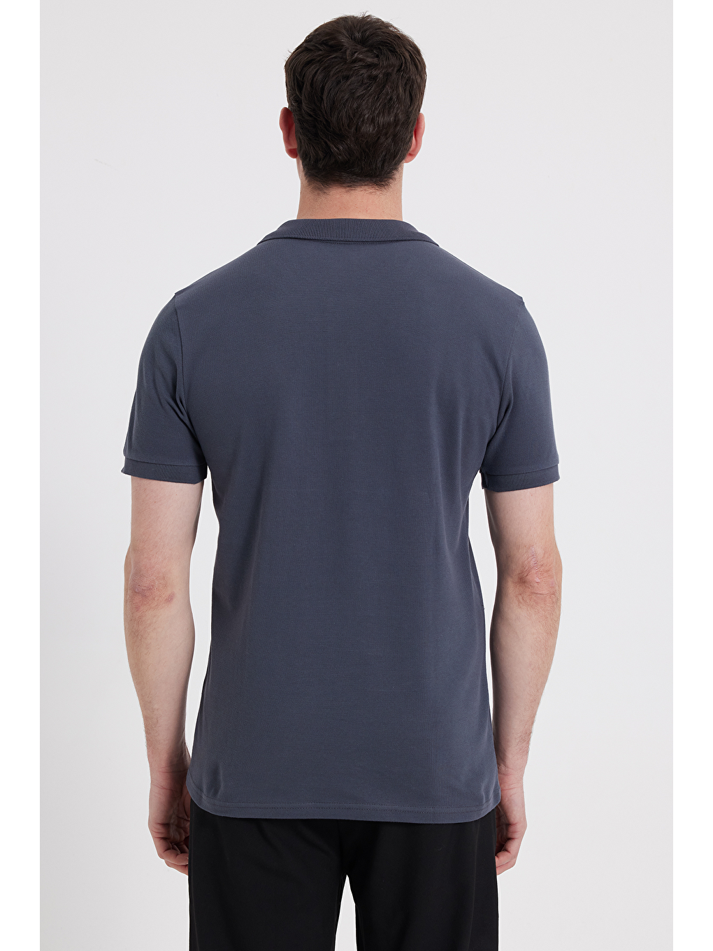 Erkek Slim Fit Dar Kesim %100 Pamuk Koyu Gri Polo Yaka Tişört-6